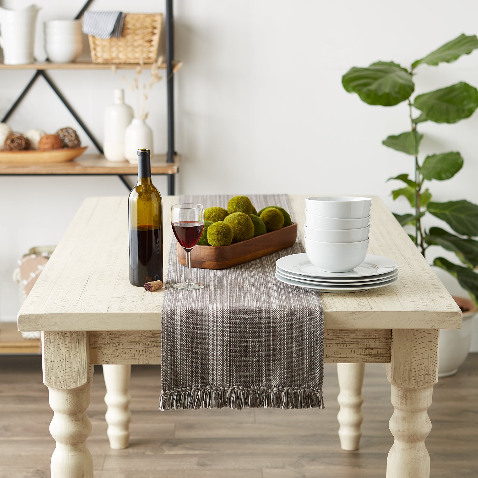 DII Variegated Gray Fringe Table Runner
