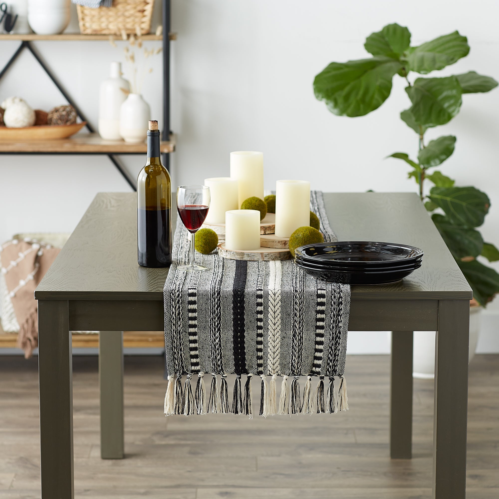 Dii Black Braided Stripe Table Runner