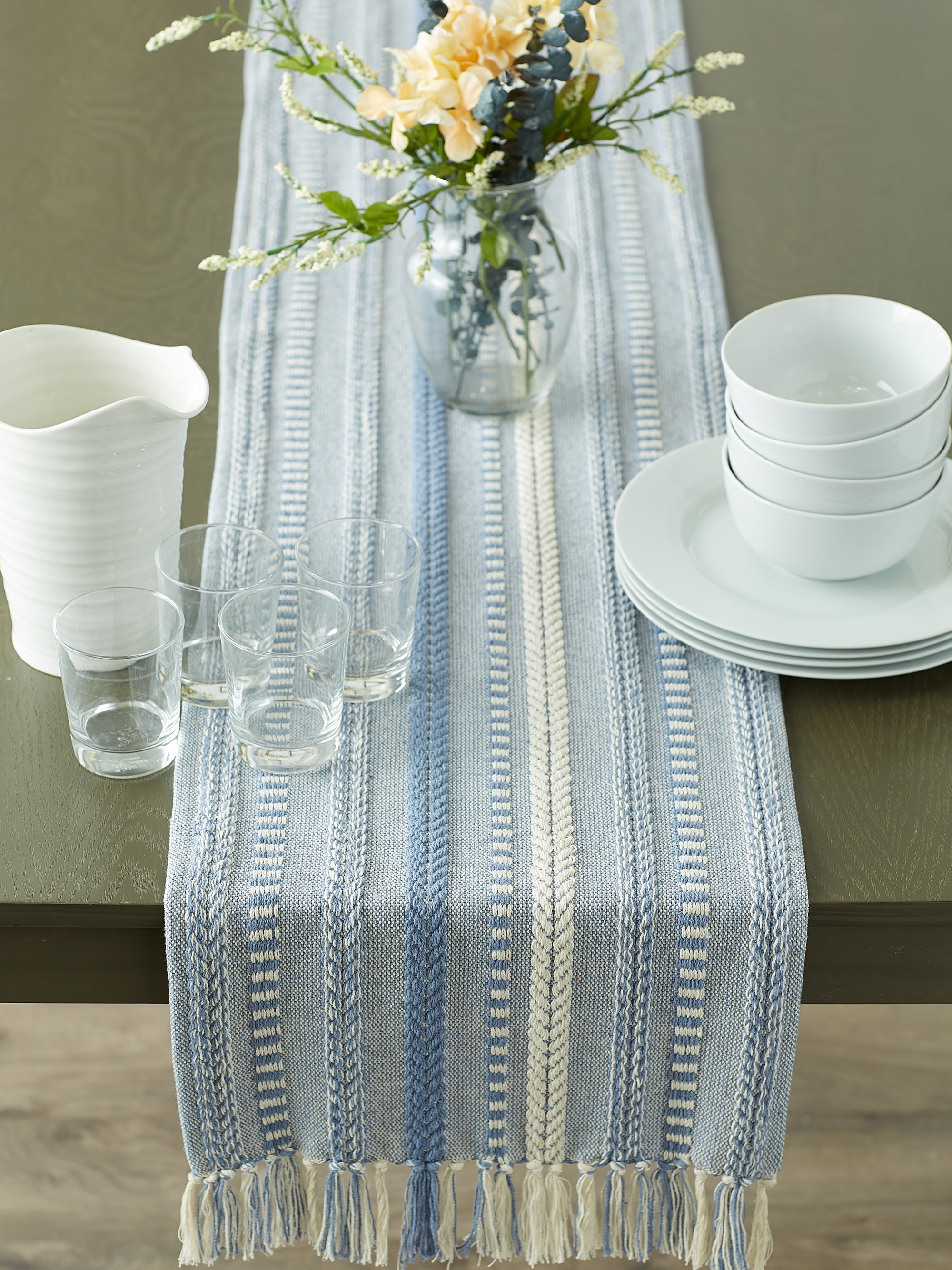 Dii Stonewash Blue Braided Stripe Table Runner