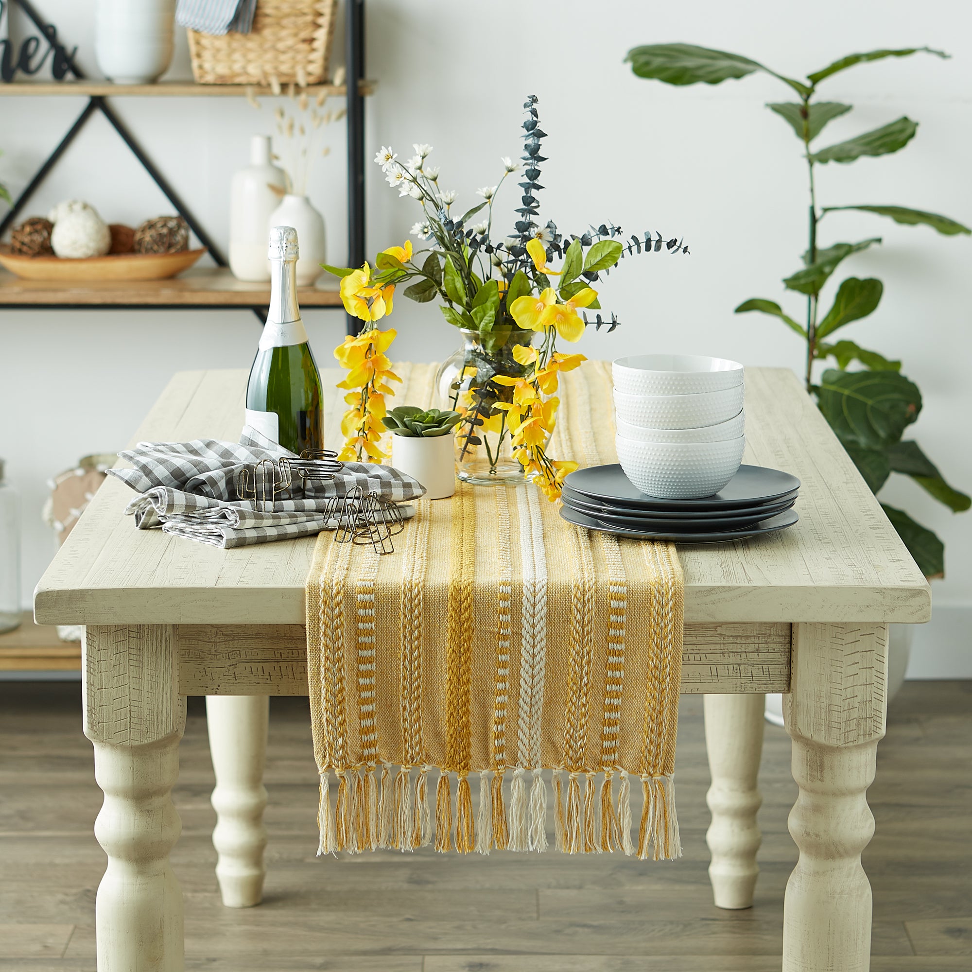 Dii Honey Gold Braided Stripe Table Runner
