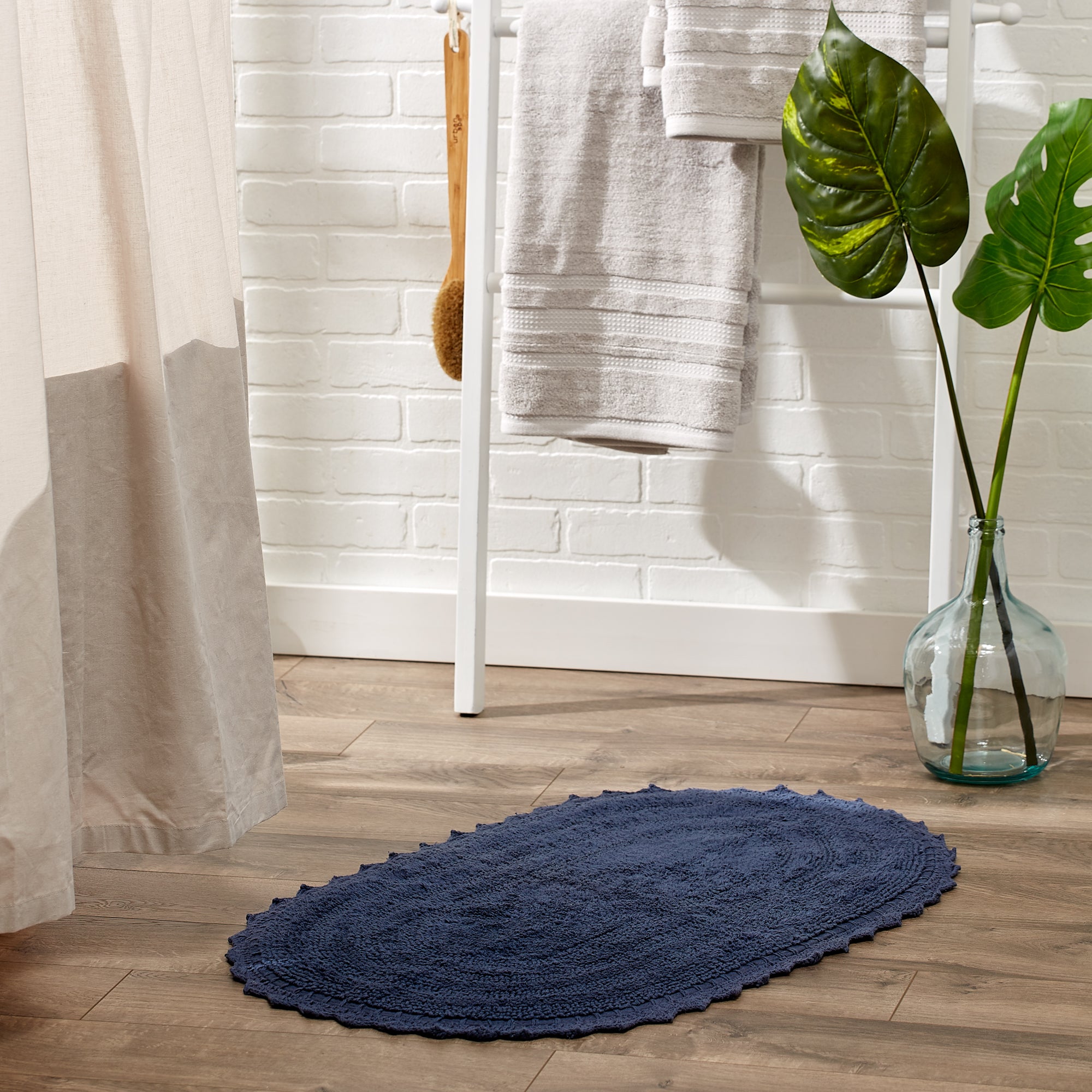 Dii French Blue Small Oval Crochet Bath Mat