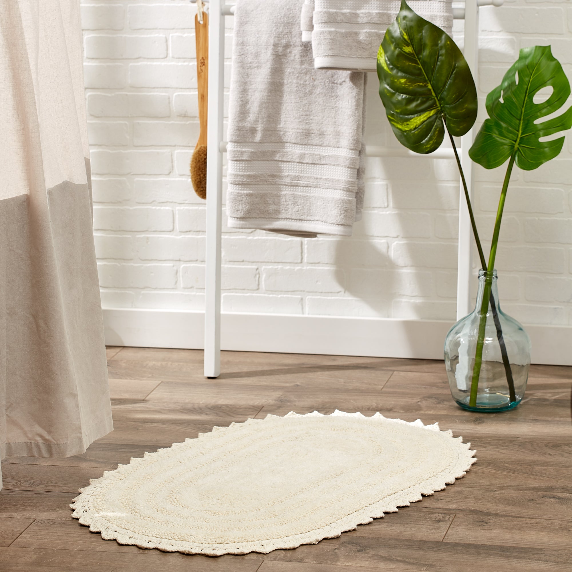 Dii Off White Large Oval Crochet Bath Mat