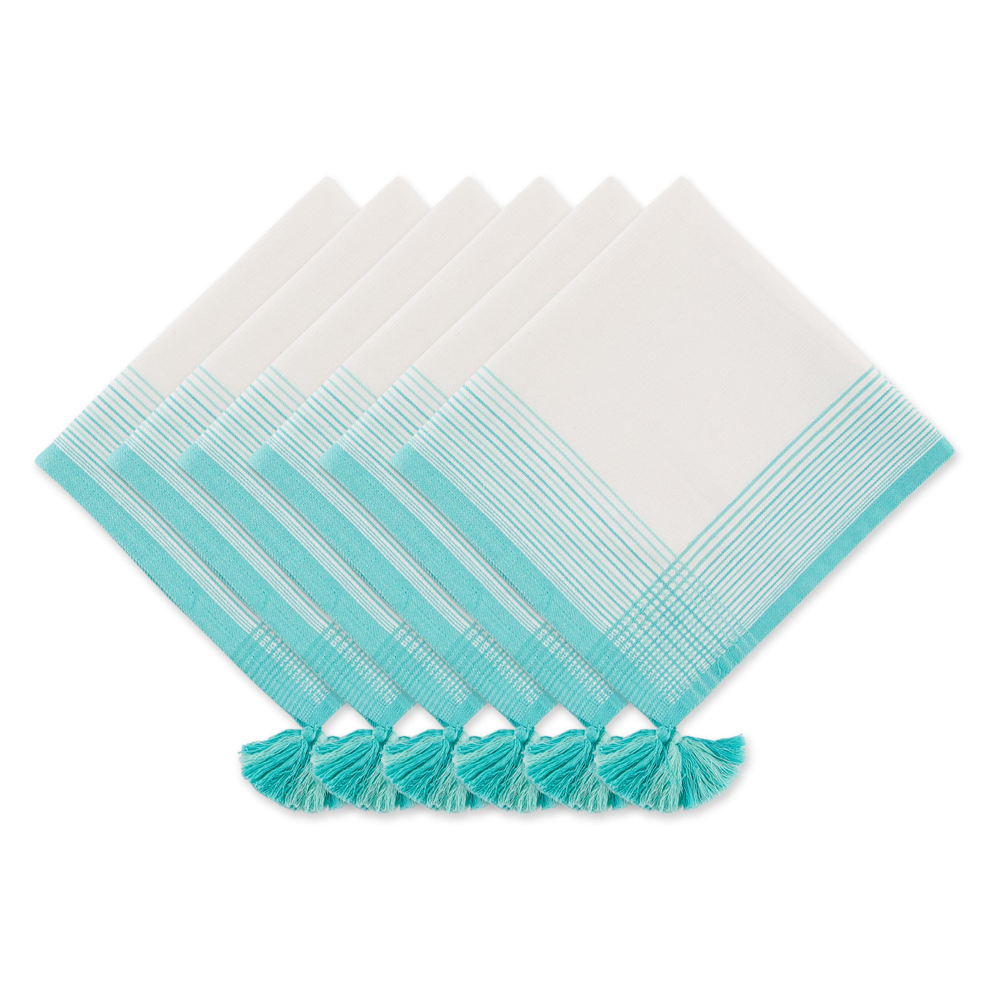 Dii Turquoise Variegated Stripe With Tassel Napkin (Set Of 6)