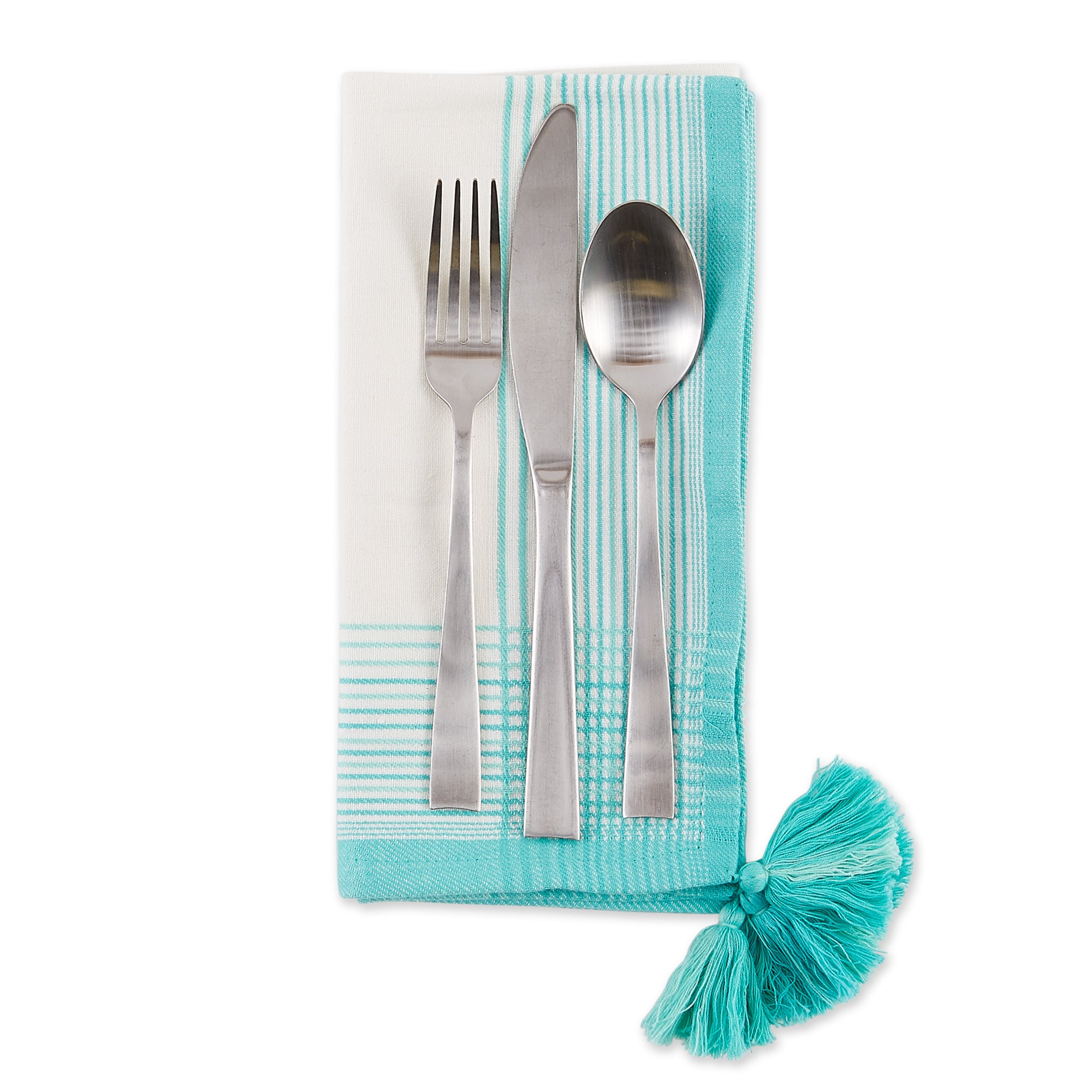 DII Turquoise Variegated Stripe With Tassel Napkin (Set of 6)