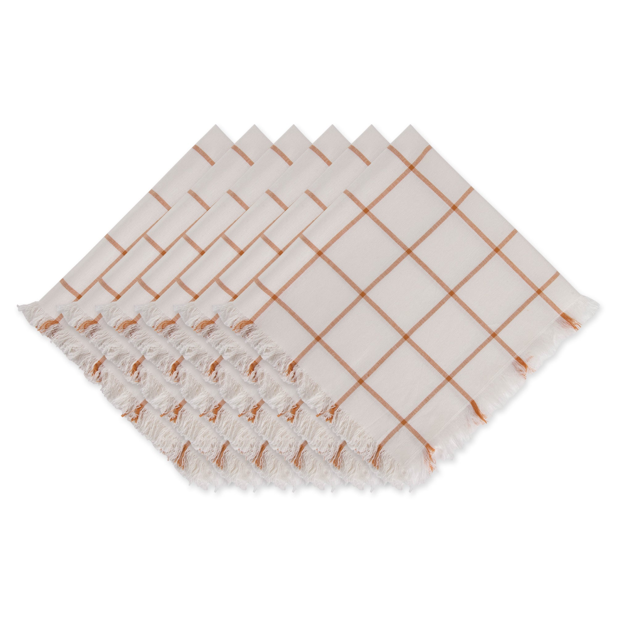 Dii Honey Gold Check Fringed Napkin (Set Of 6)