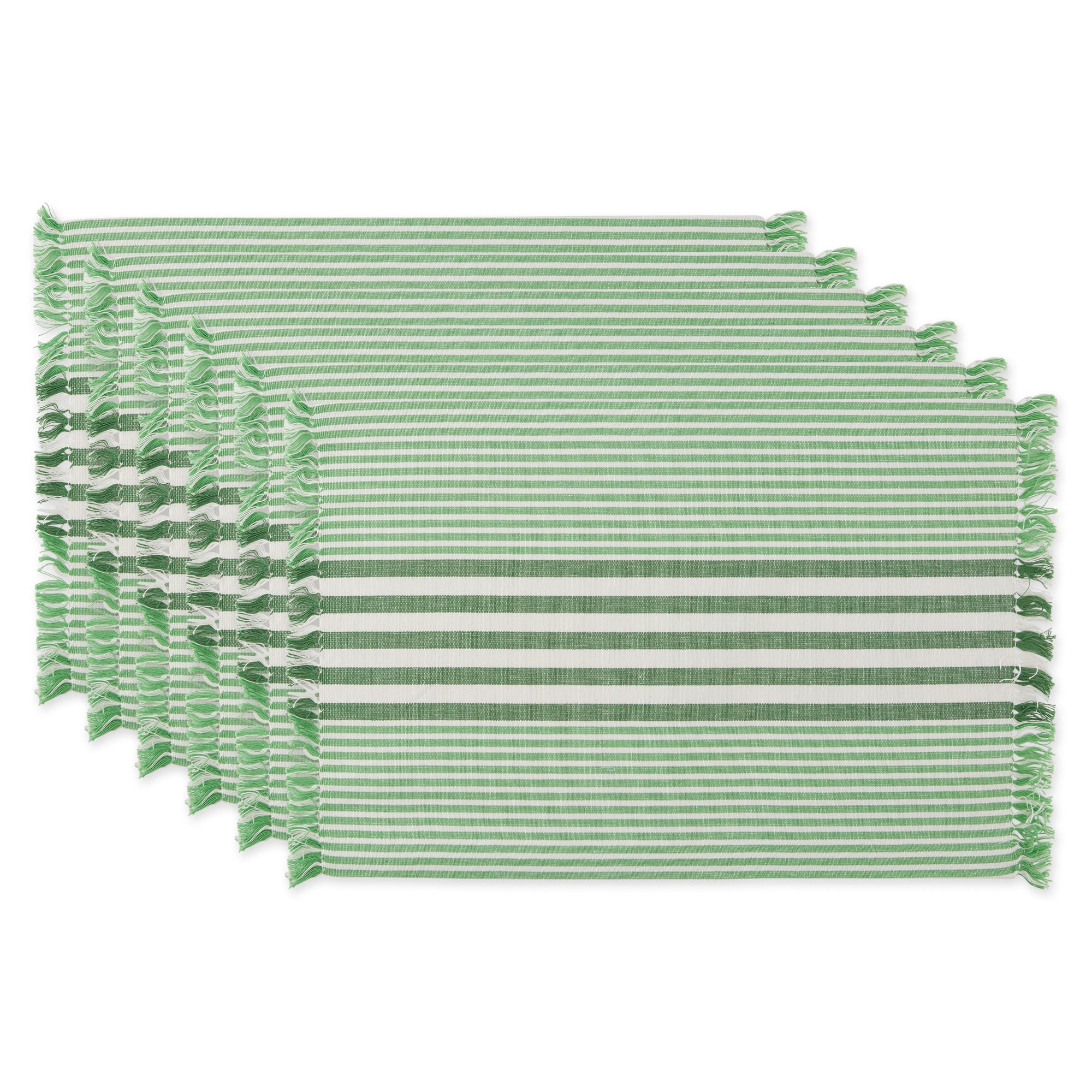 Dii Grass Green Stripes With Fringe Placemat (Set Of 6)