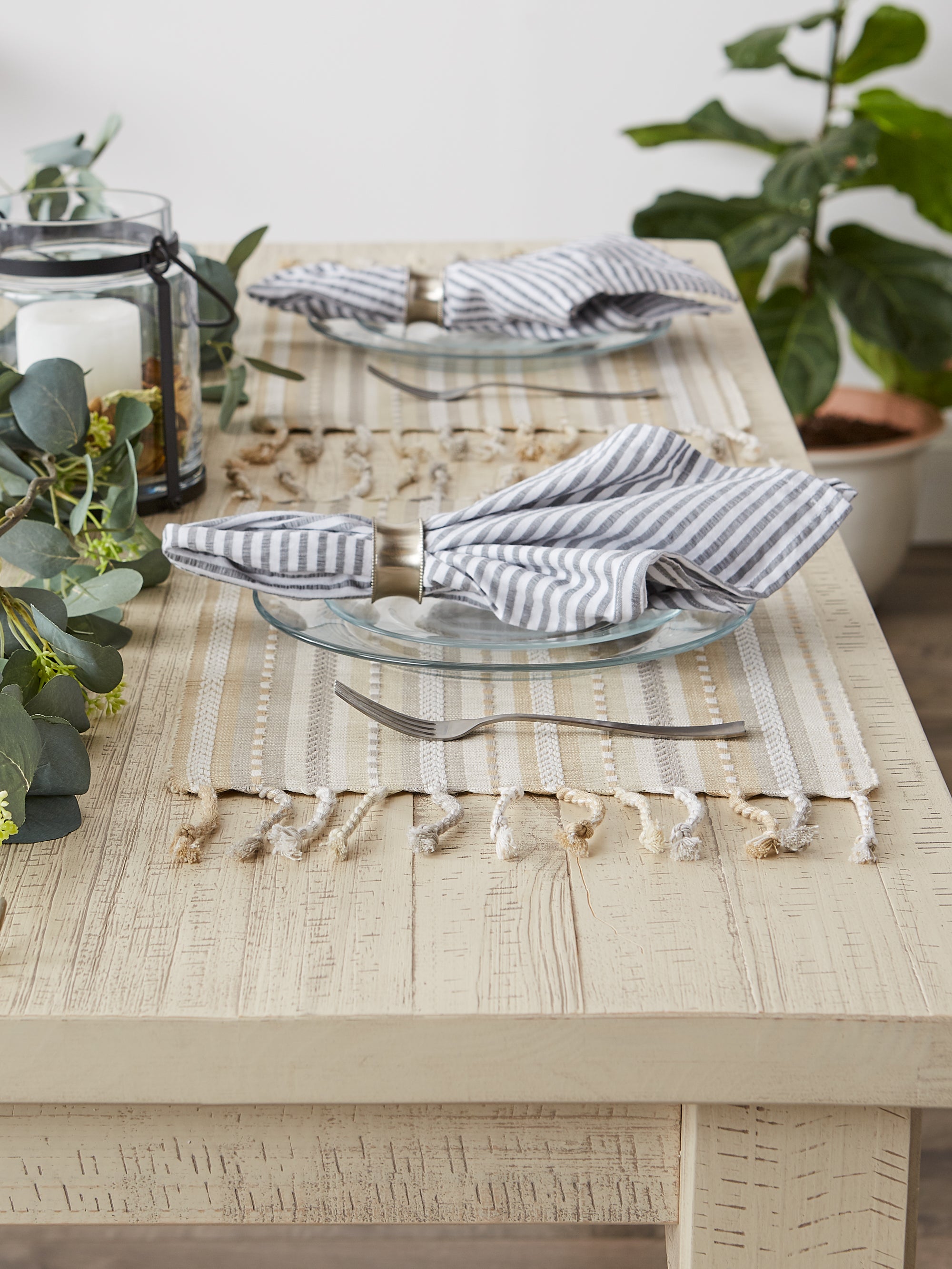 DII Natural Tonal Stripe With Fringe Placemat (Set of 6)