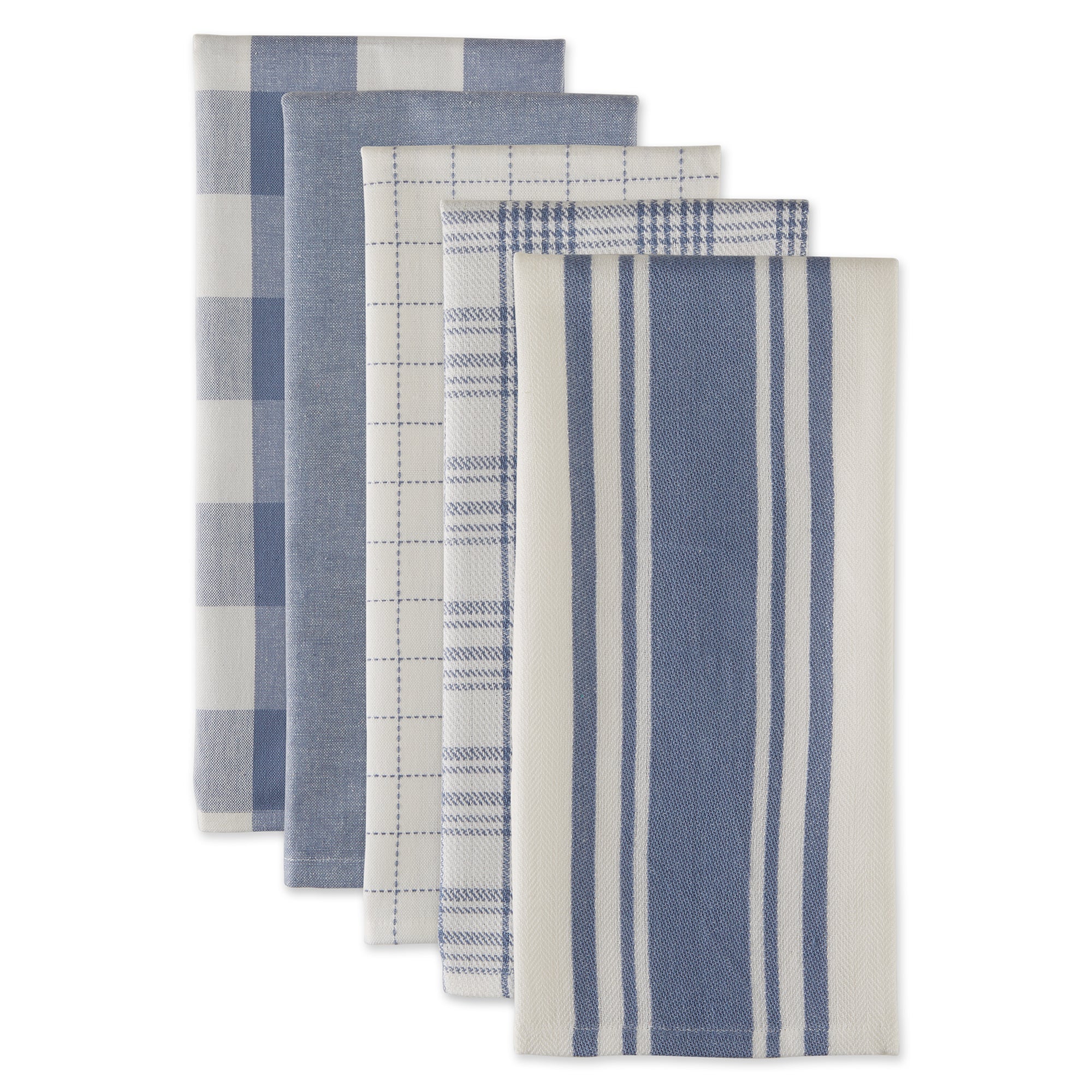 DII Asst Stonewash Blue Everyday Dishtowel (Set of 5)