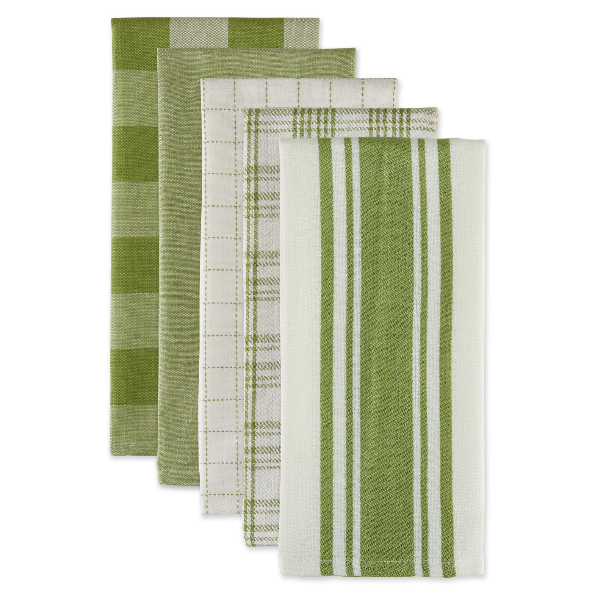 DII Asst Antique Green Everyday Dishtowel (Set of 5)