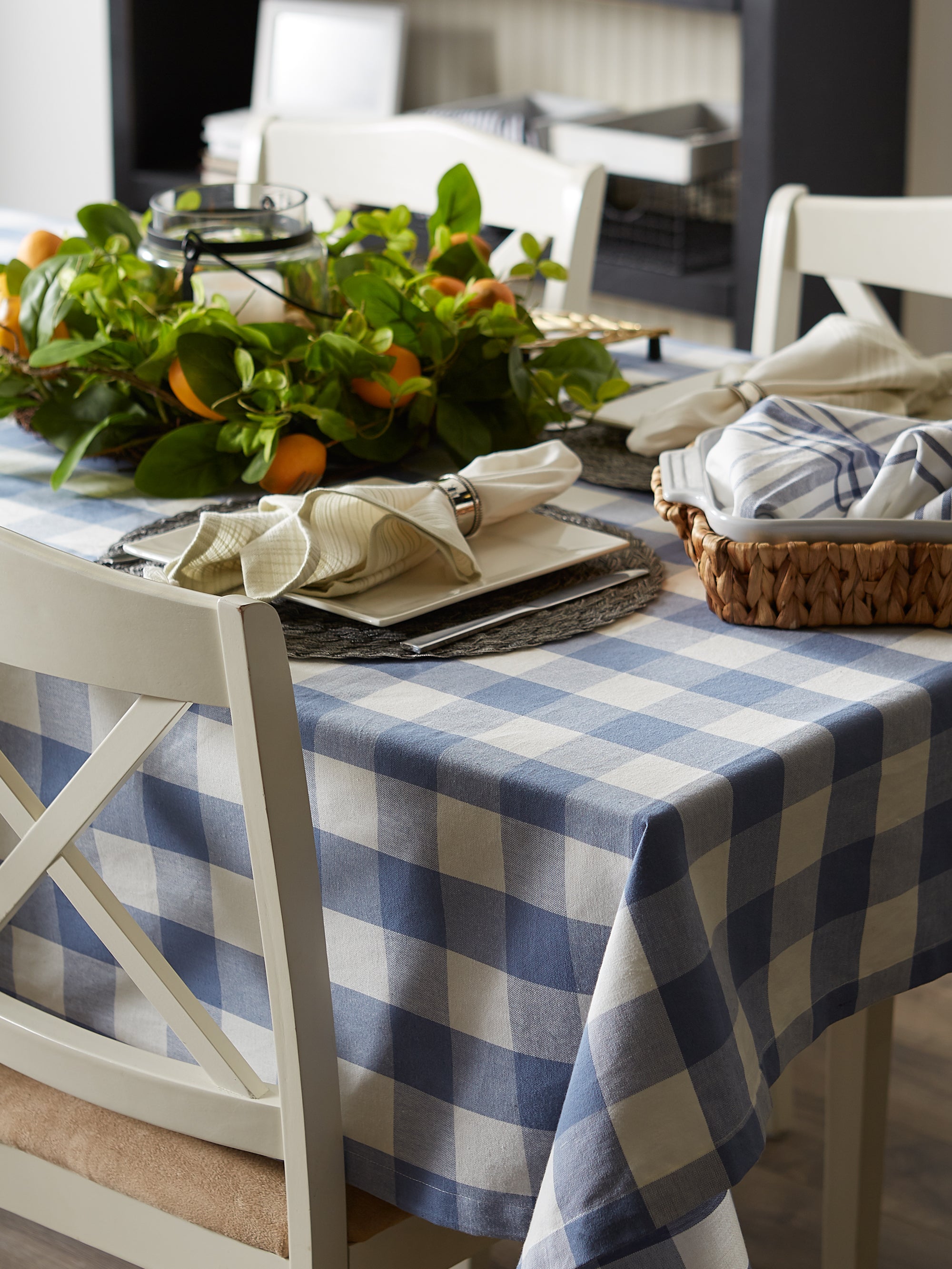 DII Stonewash Blue Buffalo Check Tablecloth 70 Round