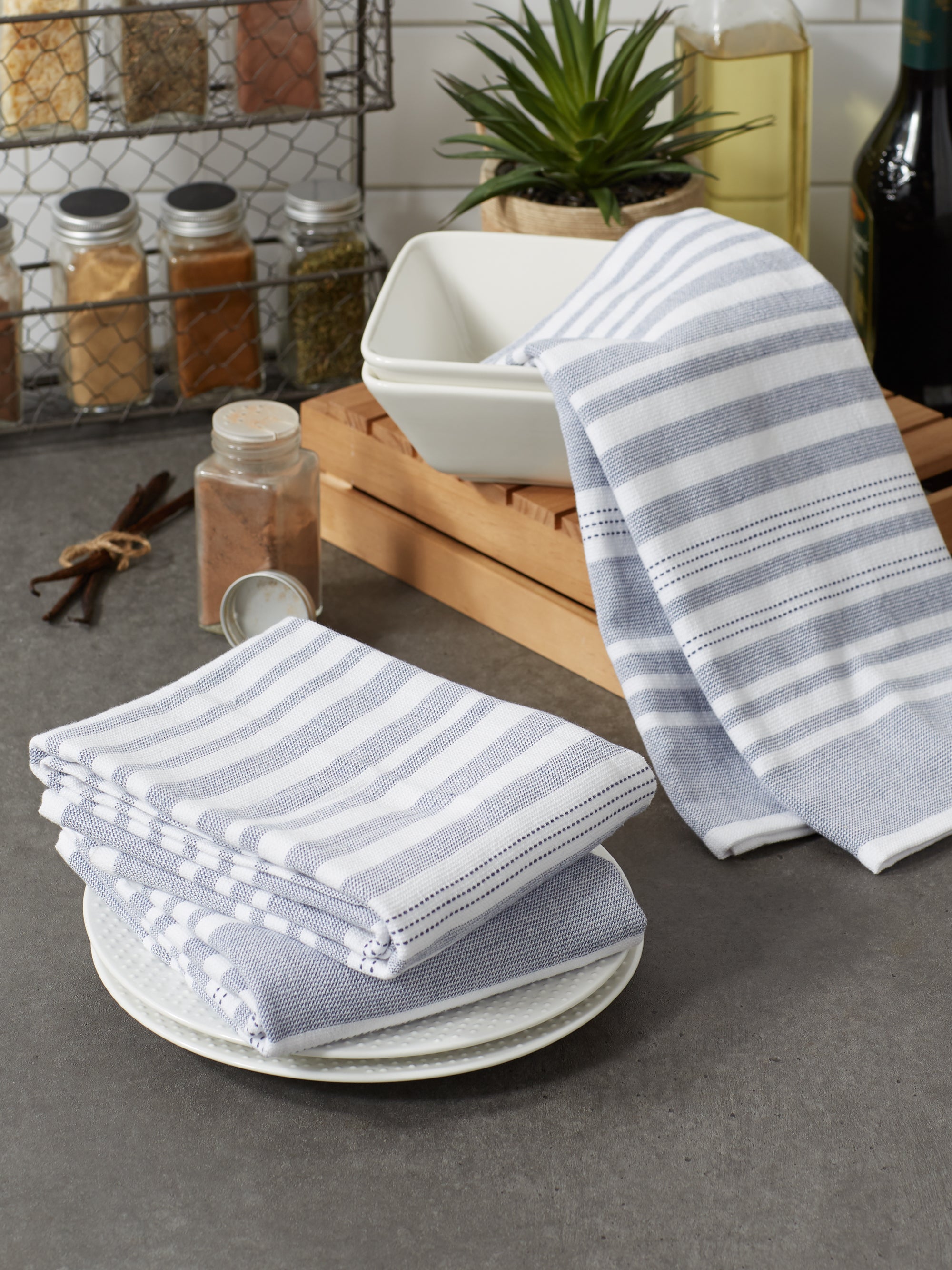 FRENCH BLUE FRENCH TERRY VARIEGATED STRIPE DISHTOWEL 3 PIECE