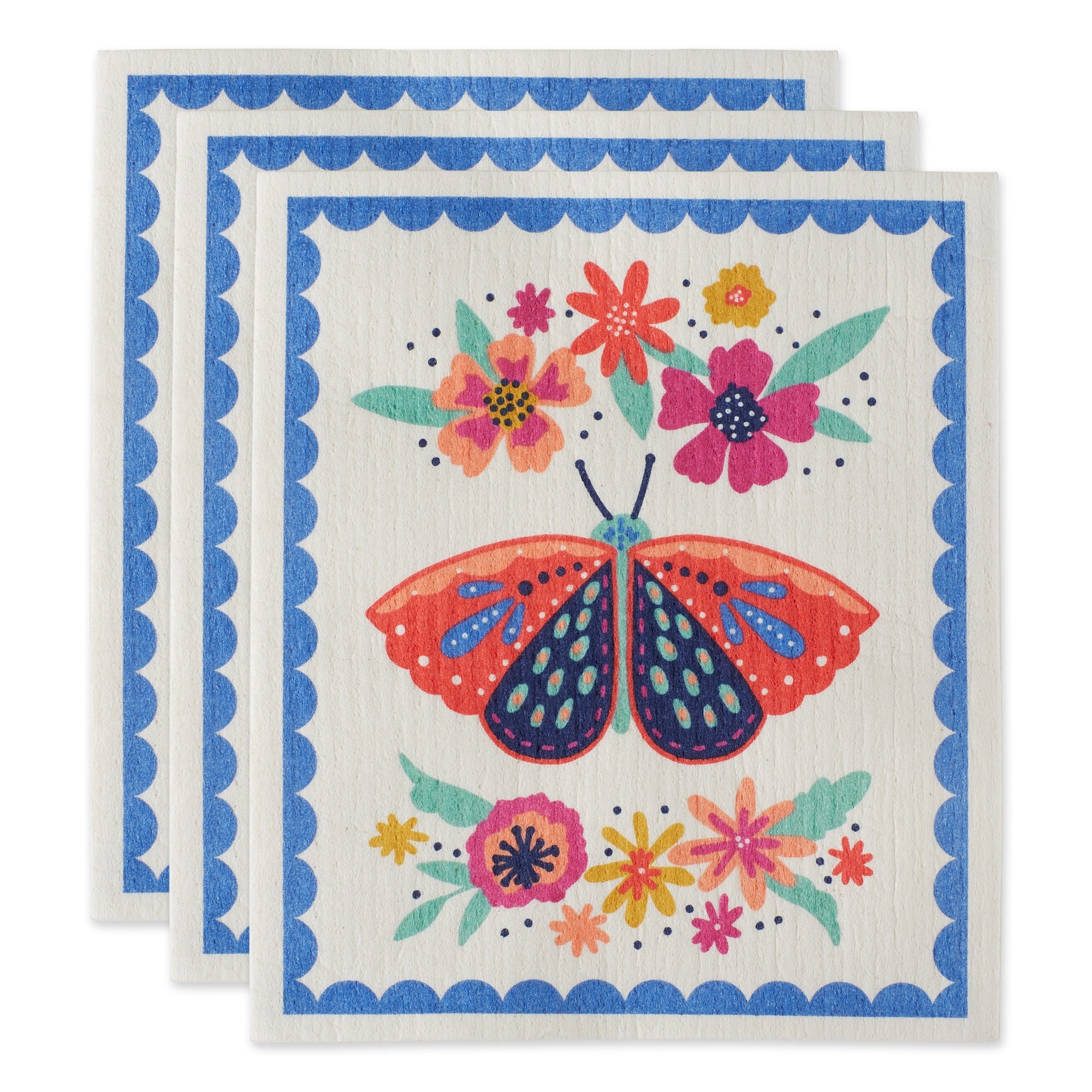Dii Butterfly Folk Swedish Dishcloth, 3 Piece