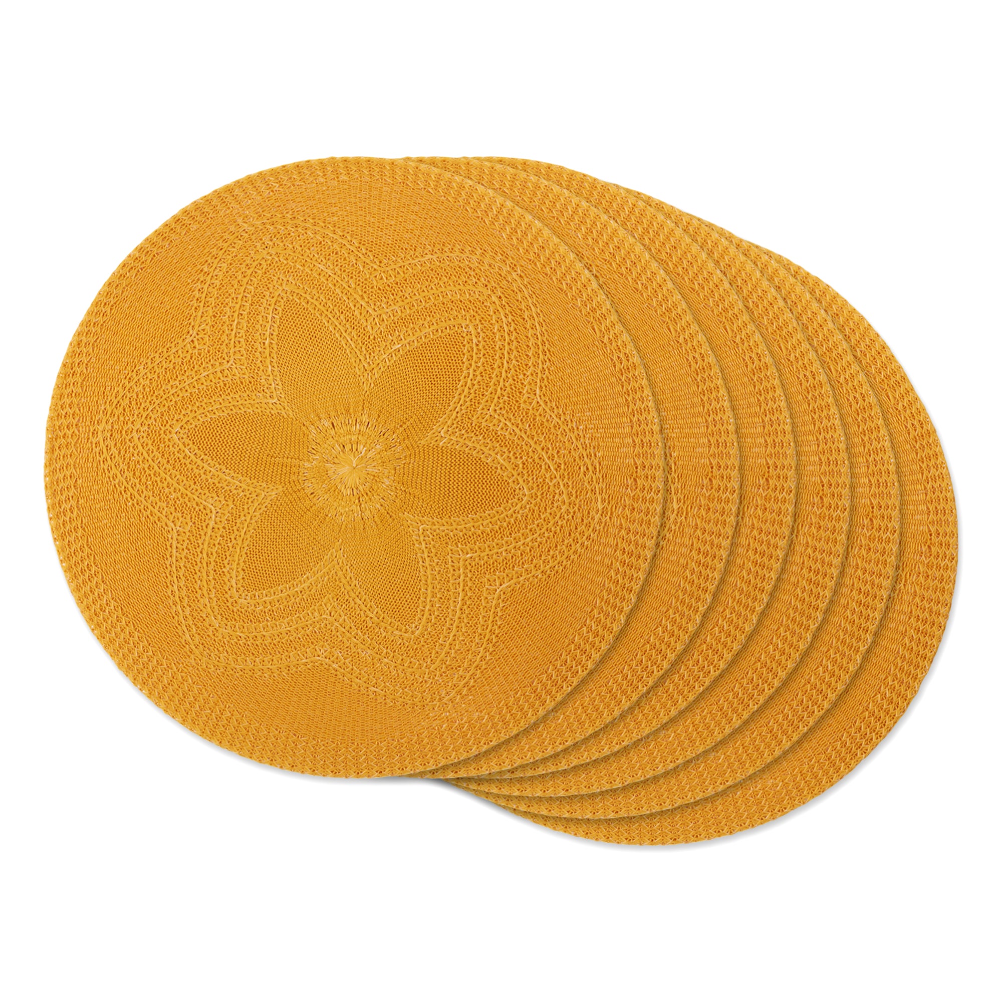 Dii Honey Gold Floral Woven Round Placemat (Set Of 6)