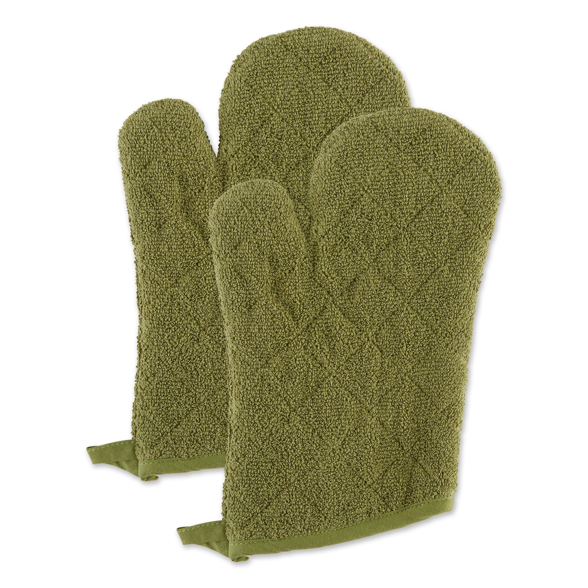ANTIQUE GREEN TERRY OVEN MITT SET/2