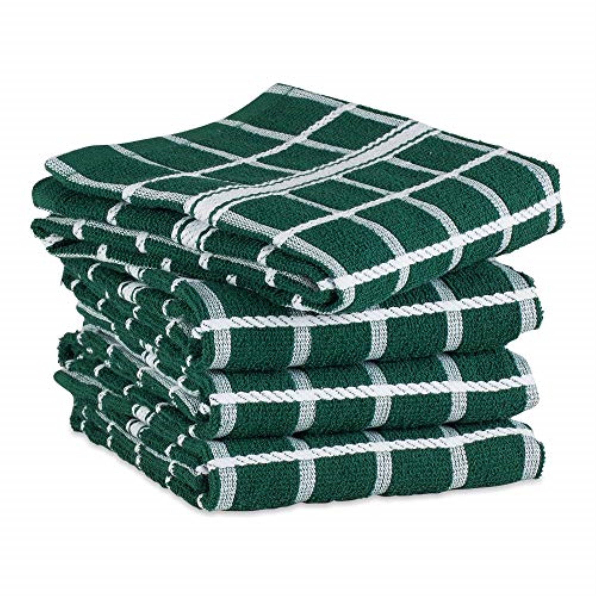 DII Dark Green Solid Windowpane Terry Dishtowel 4 Piece