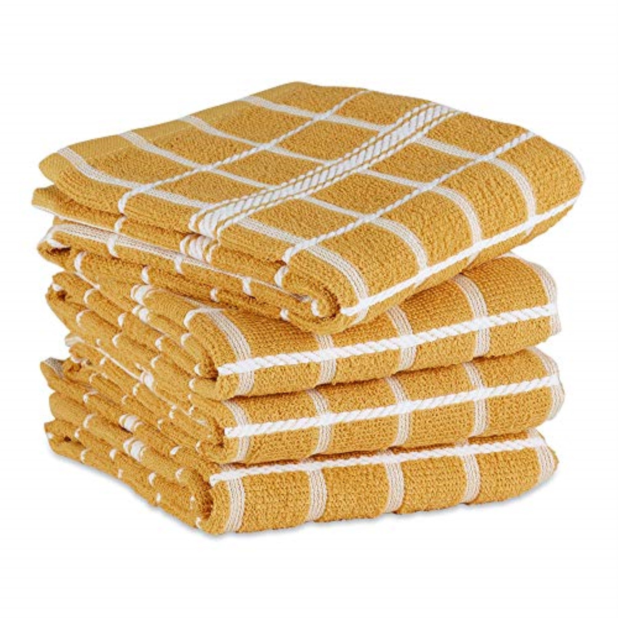 DII Honey Gold Solid Windowpane Terry Dishtowel 4 Piece