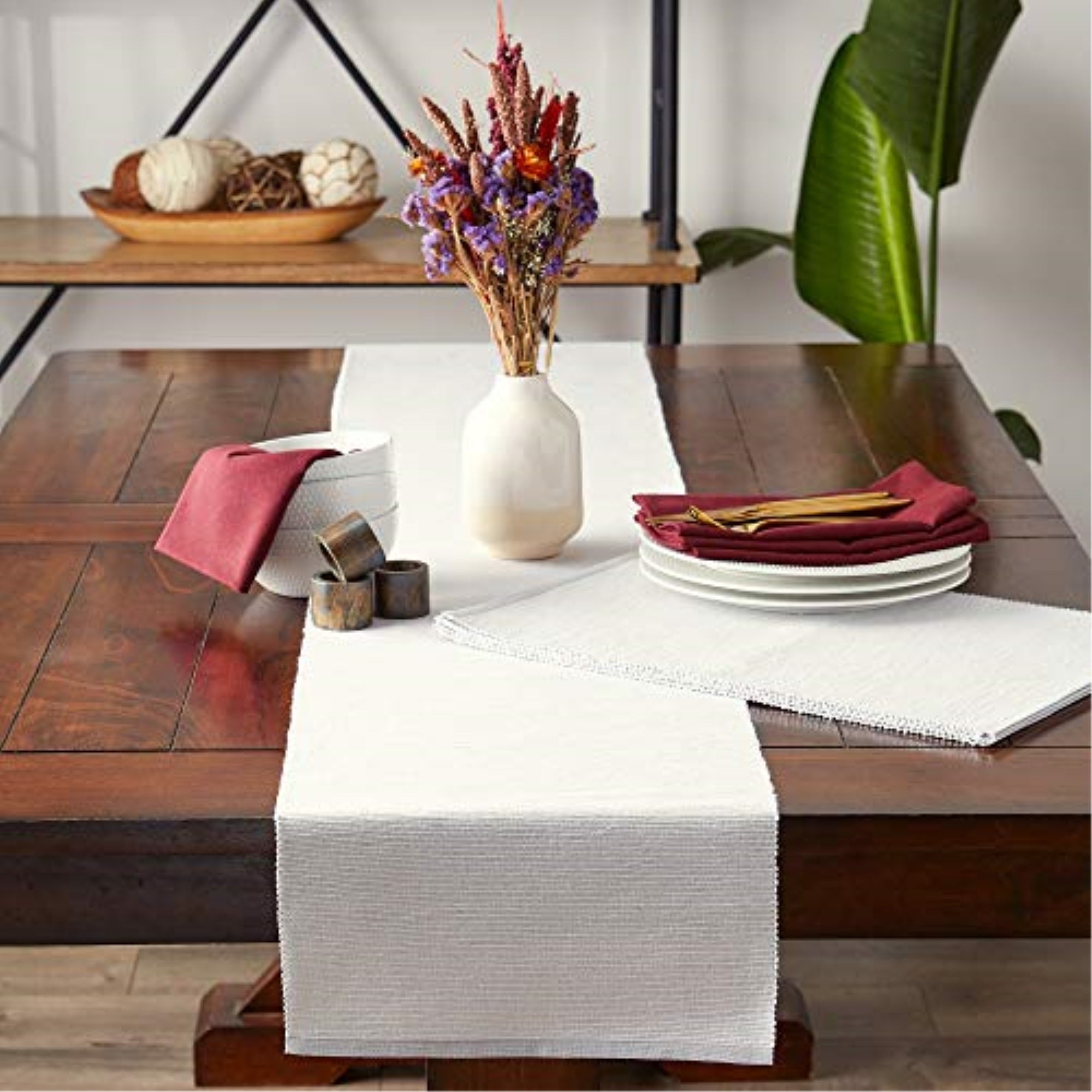 DII Light Gray Eco-Friendly Chambray Fine Ribbed Table Runner 13x72 inches