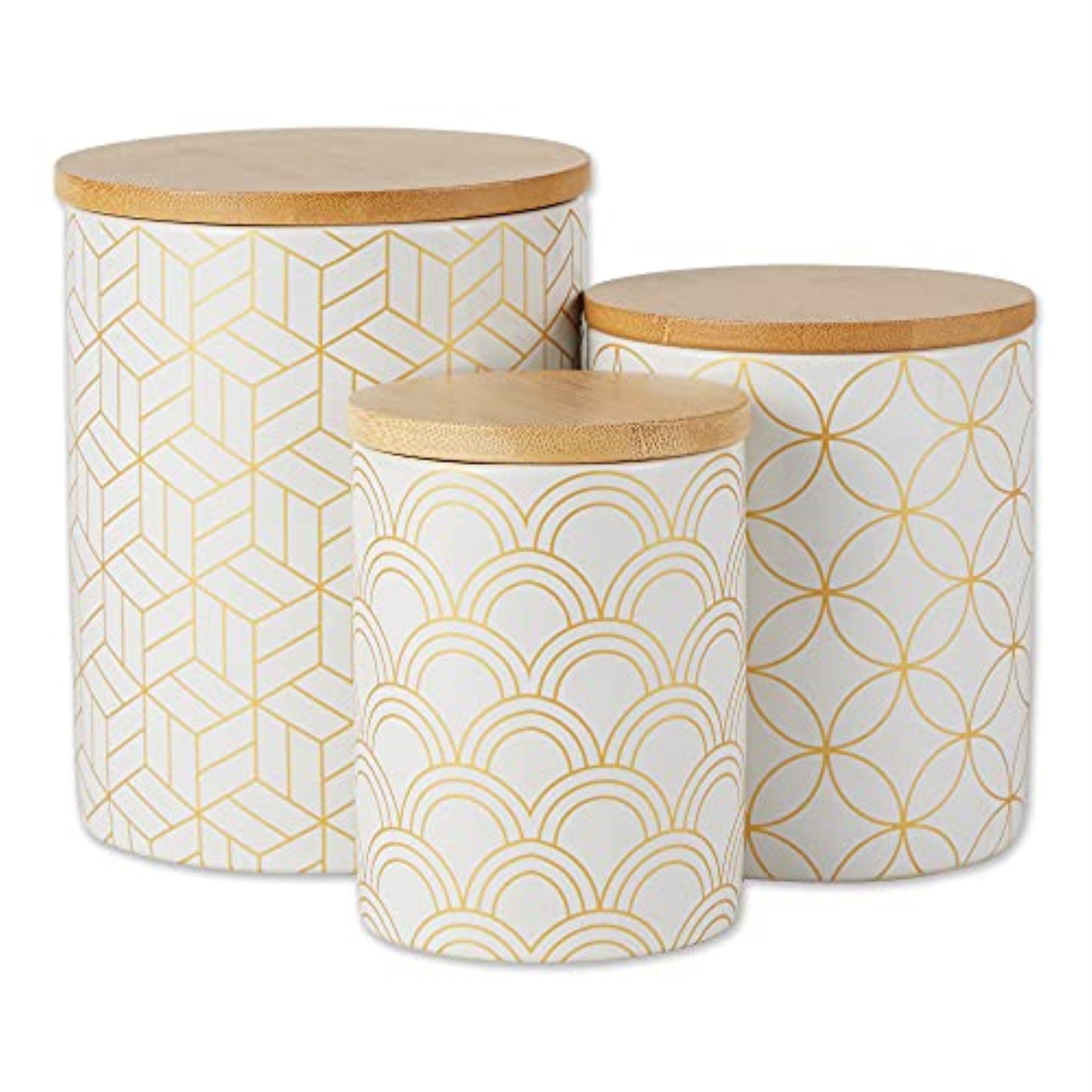 Dii White And Gold Mixed Print Ceramic Canister 3 Piece