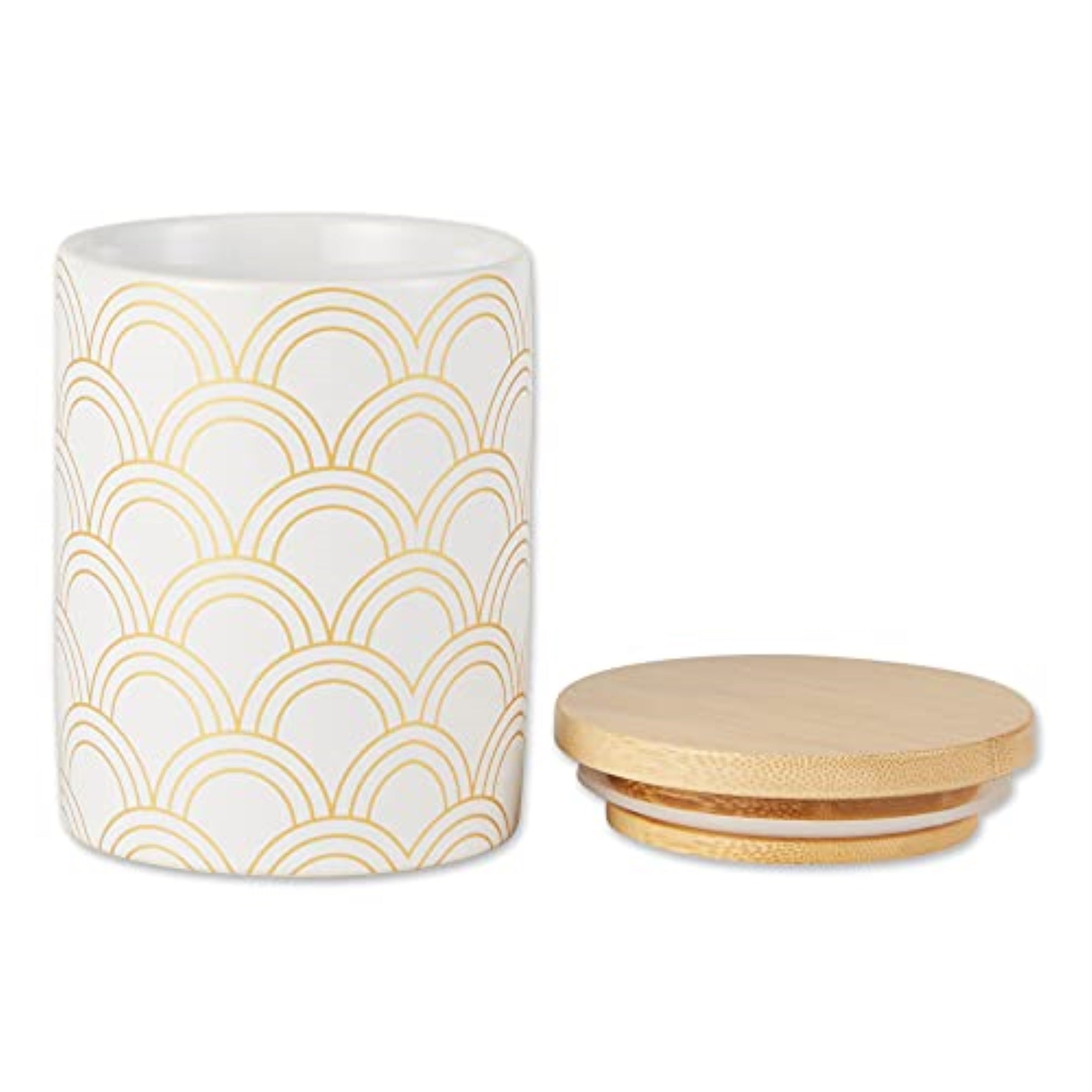 Dii White And Gold Mixed Print Ceramic Canister 3 Piece