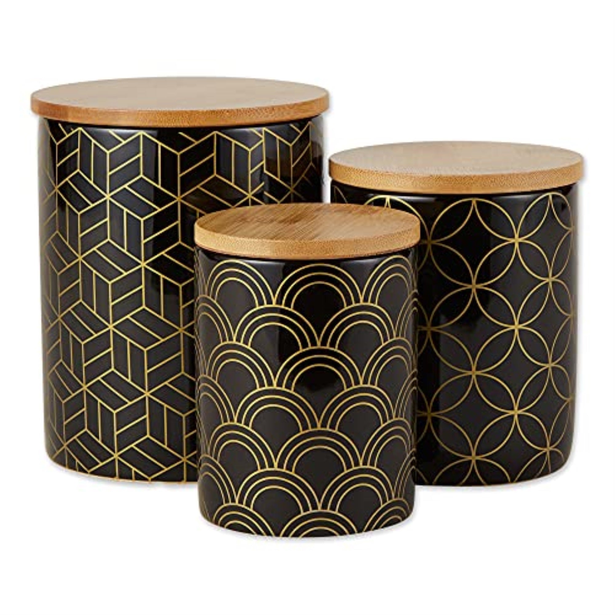 Dii Black And Gold Mixed Print Ceramic Canister 3 Piece
