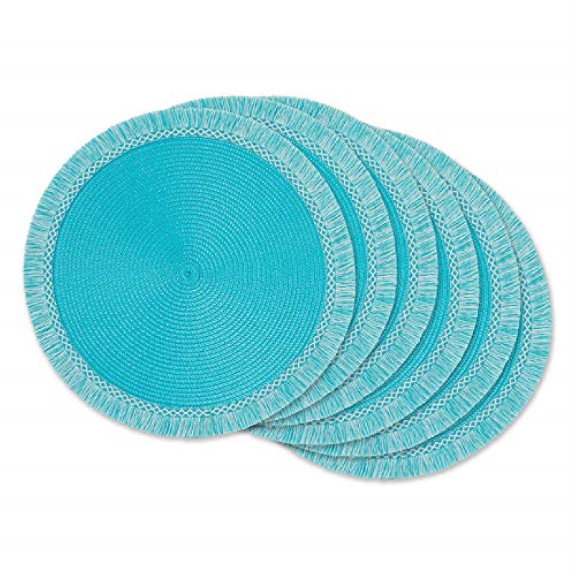 Dii Aqua Round Fringed Placemat Set Of 6