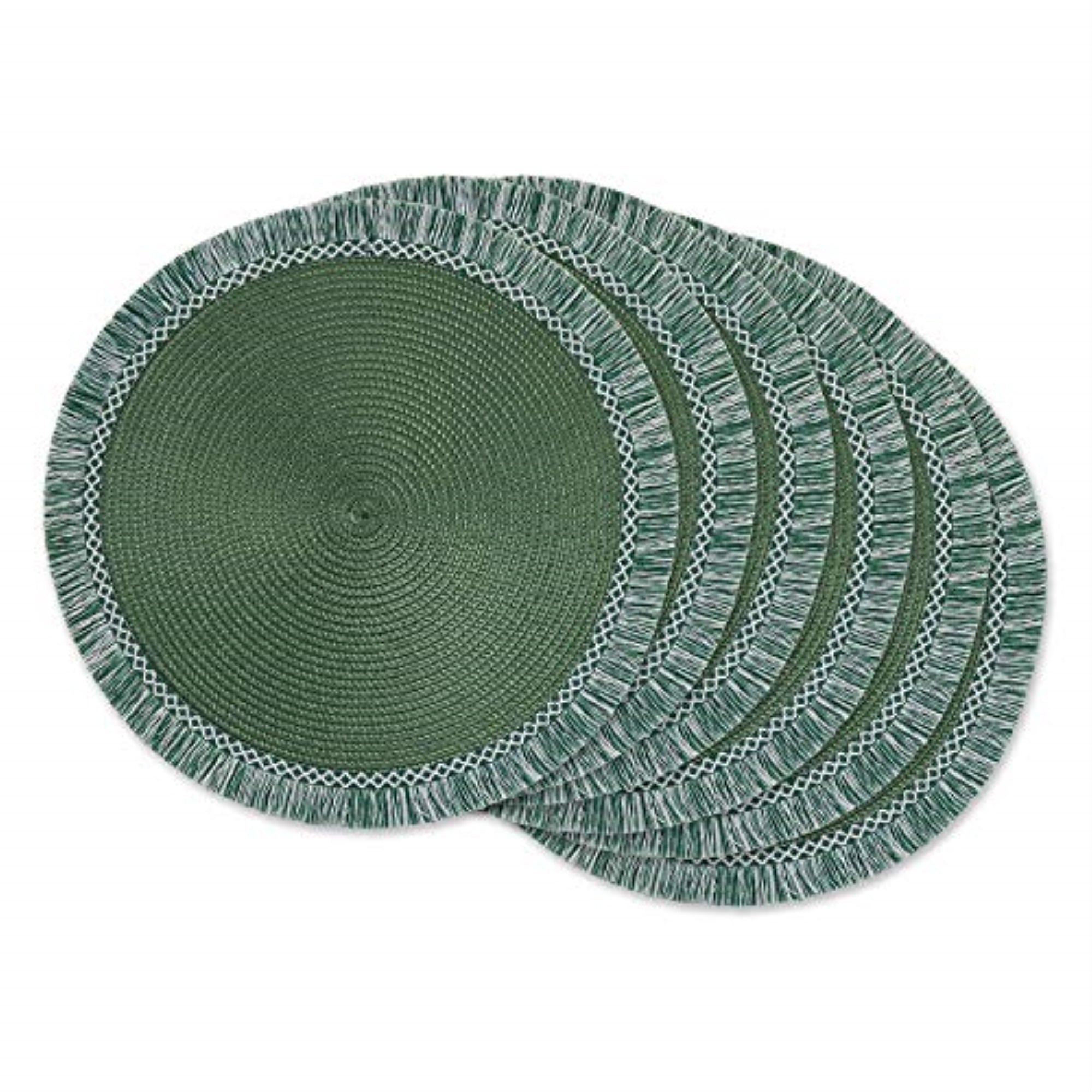 Dii Dark Green Round Fringed Placemat Set Of 6