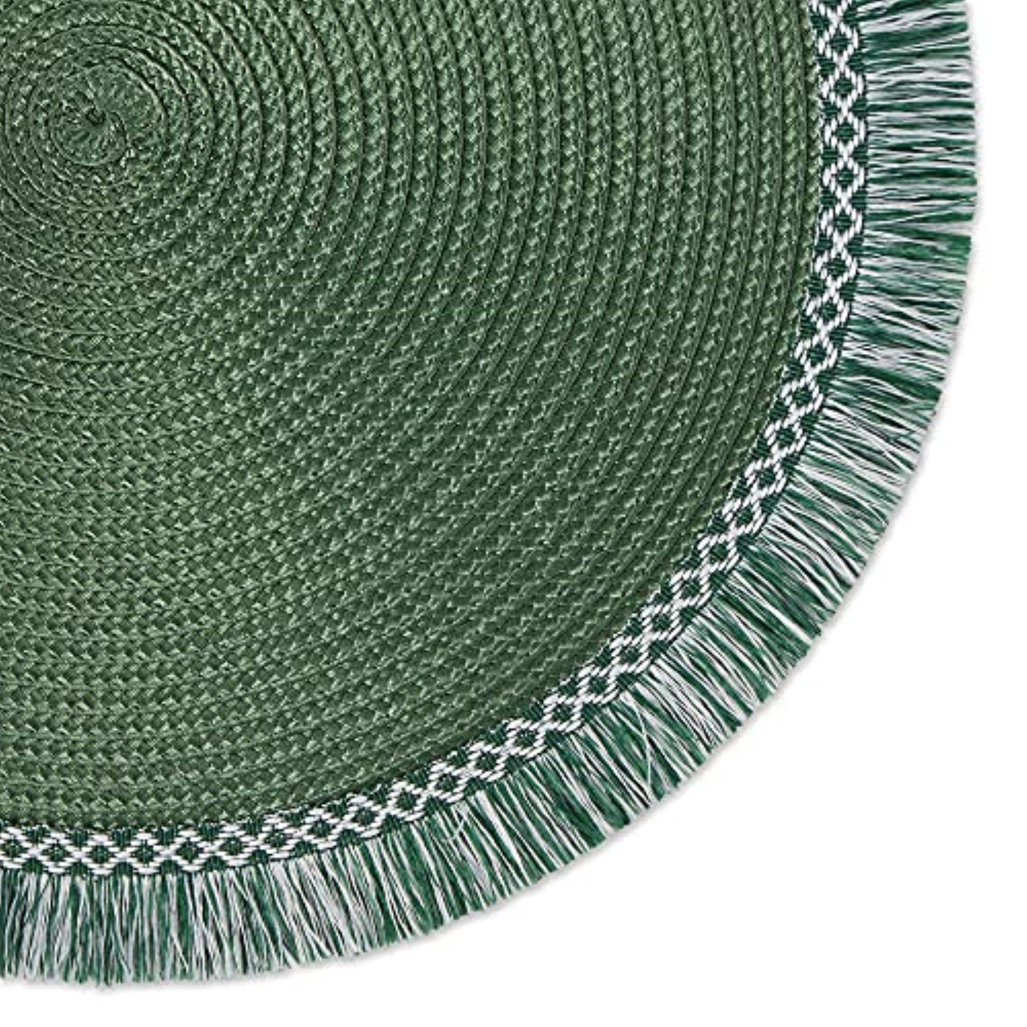 DII Dark Green Round Fringed Placemat Set of 6