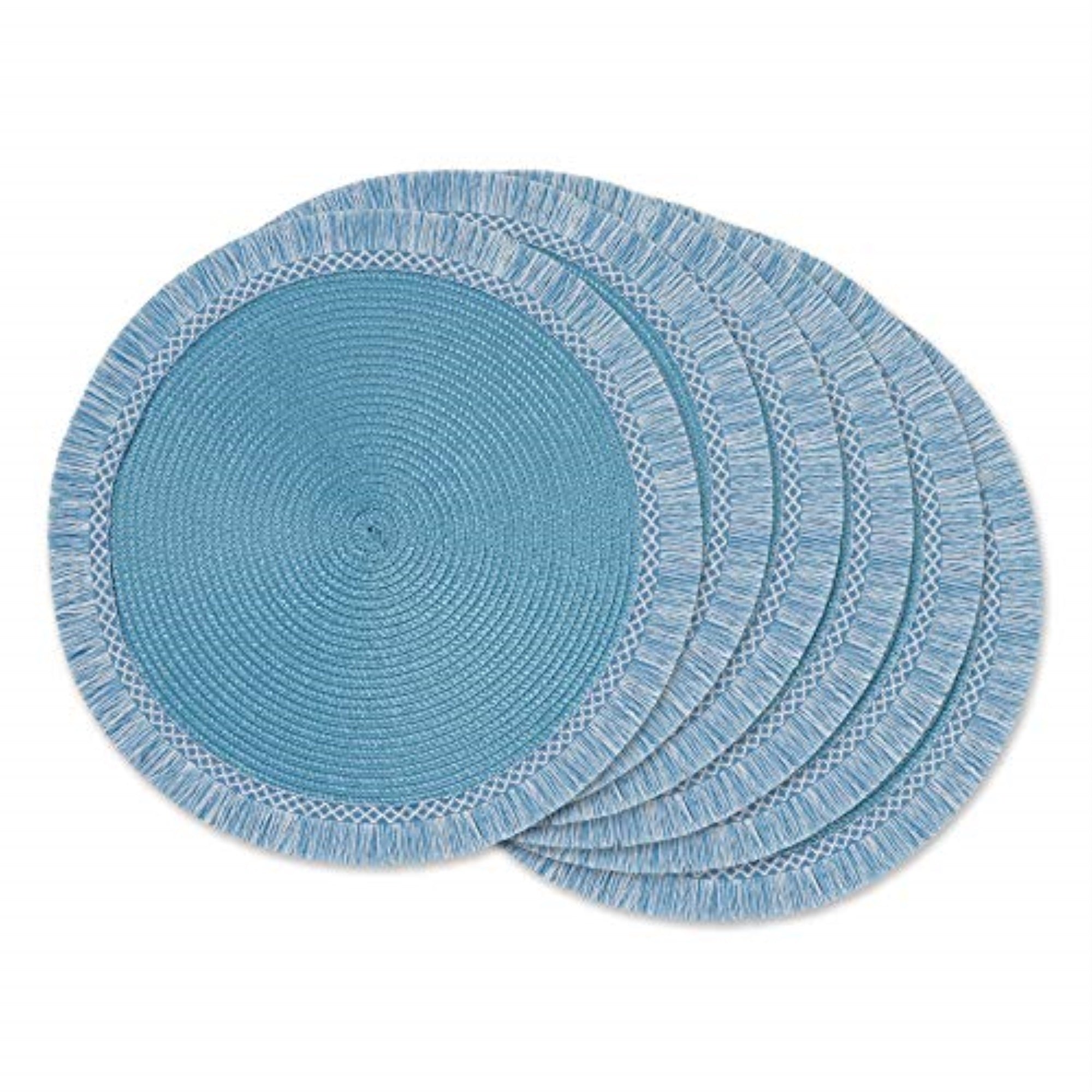 Dii Storm Blue Round Fringed Placemat Set Of 6