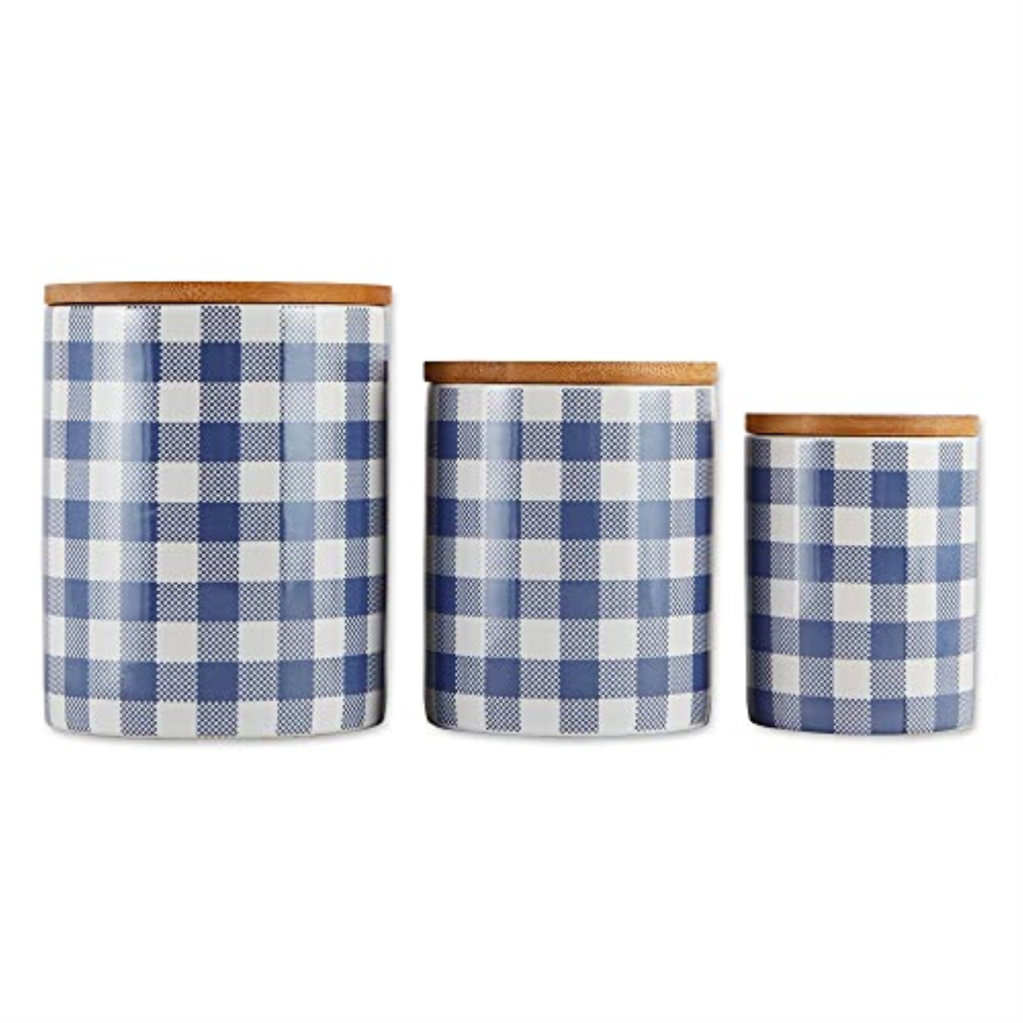 Dii Blue Buffalo Check Ceramic Canister (Set Of 3)