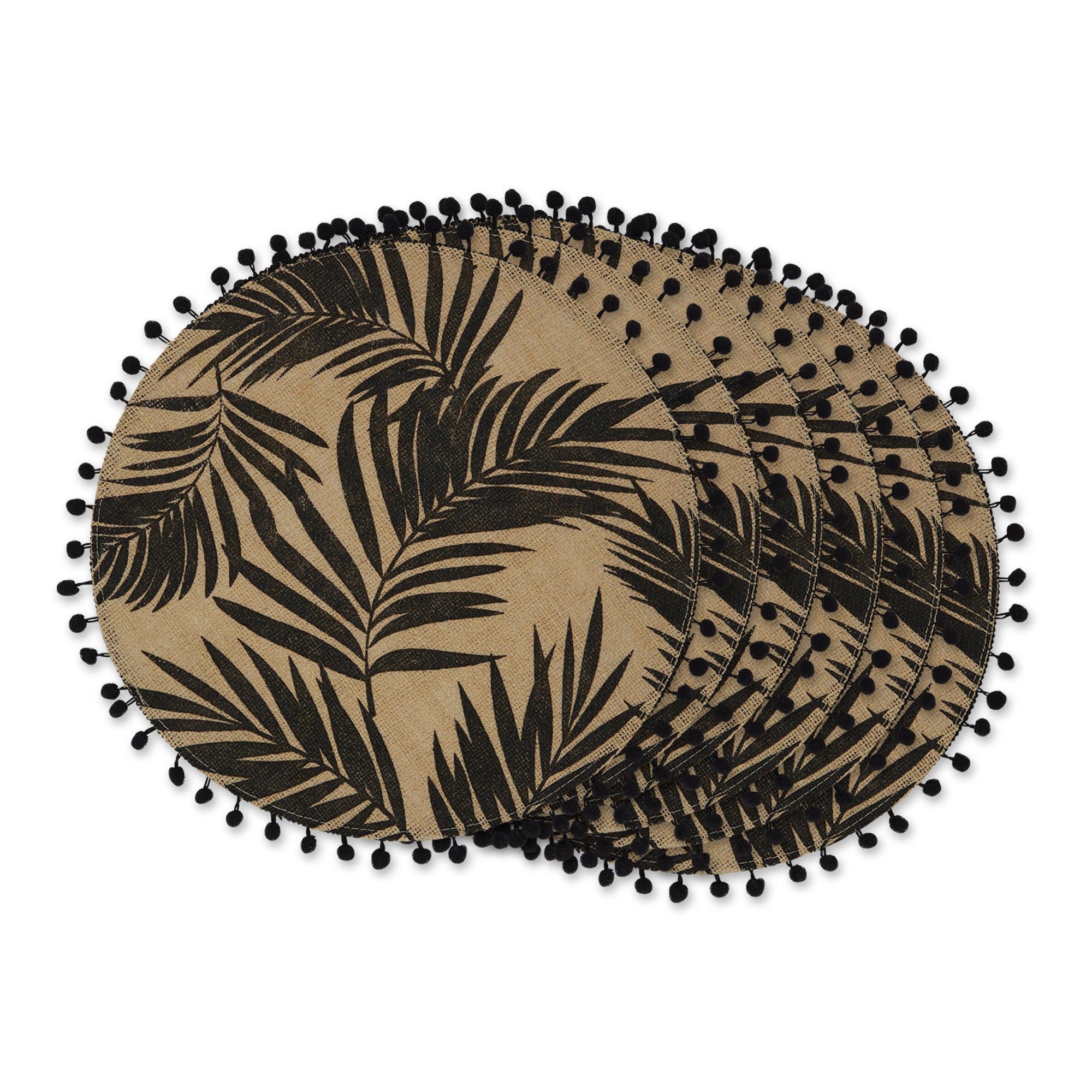 Dii Black Fern Print On Natural Round Jute Placemat (Set Of 6)