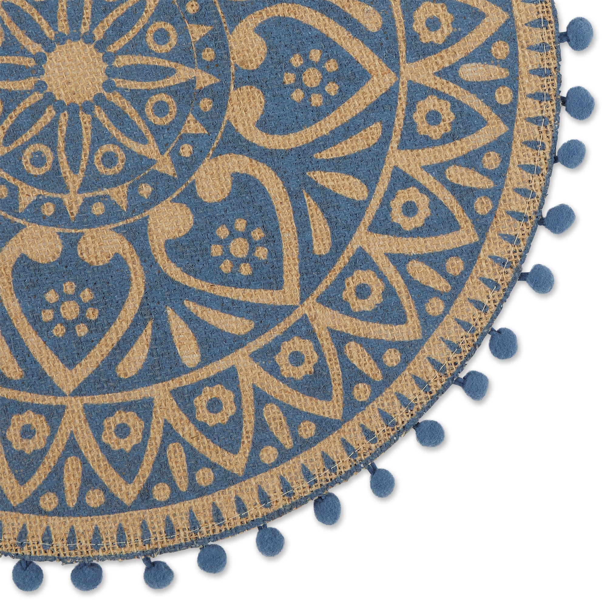 DII French Blue Block Print On Natural Round Jute Placemat (Set of 6)