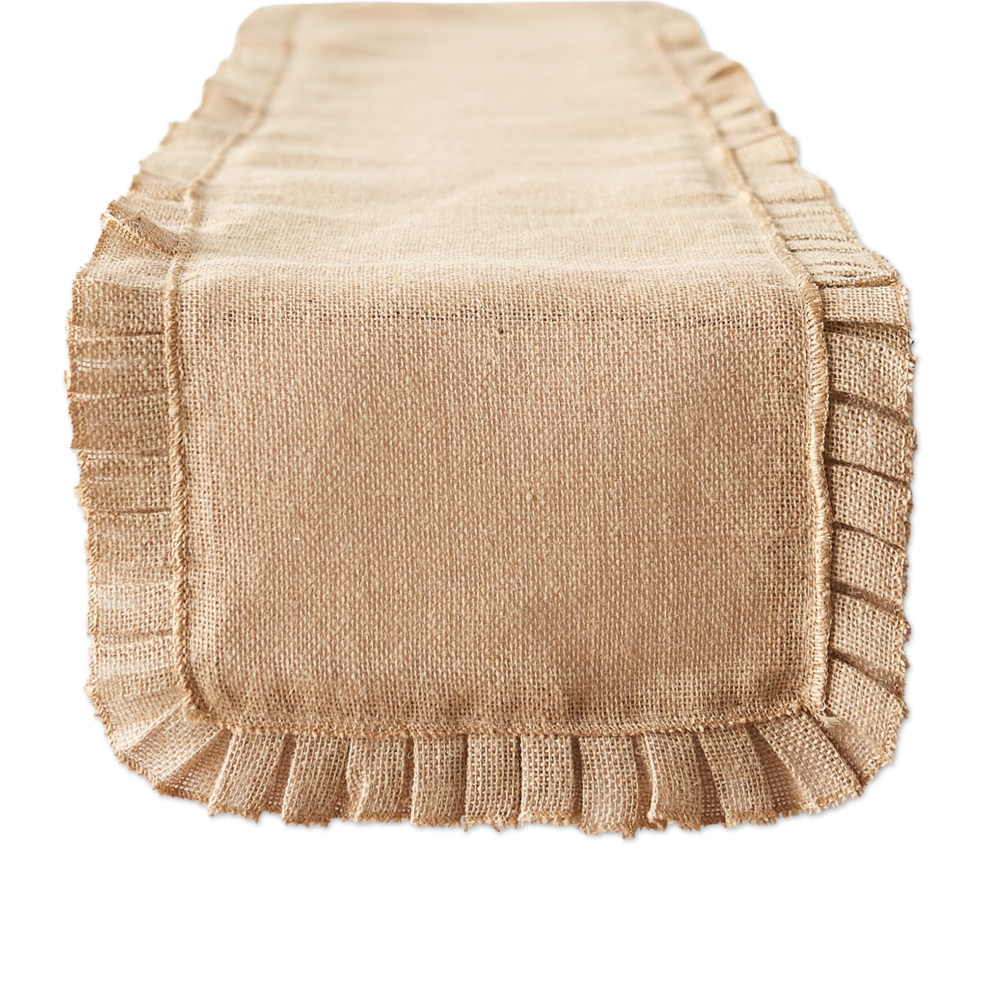 Dii Natural Ruffle Trim Jute Table Runner, 14X72 Inch