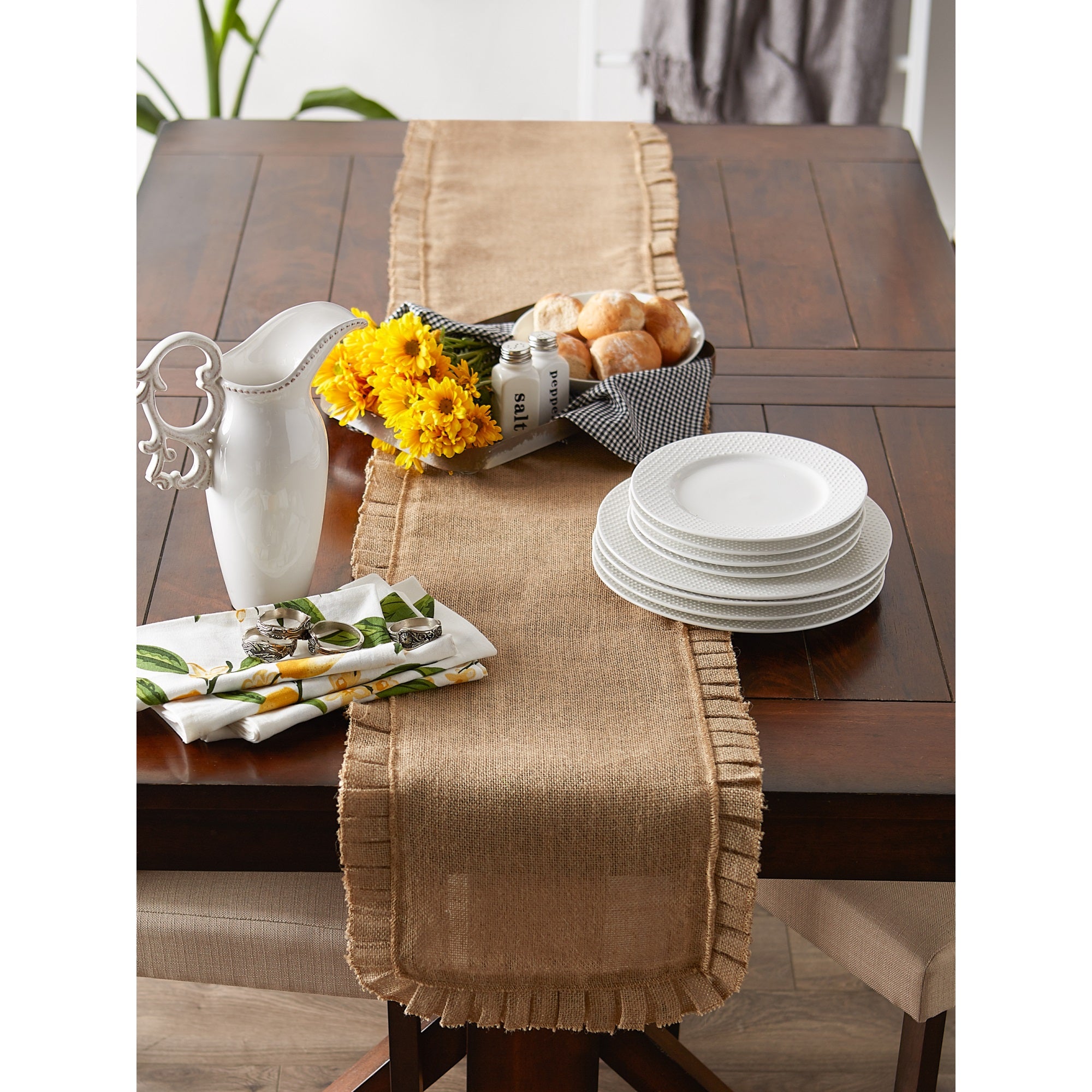 DII Natural Ruffle Trim Jute Table Runner  14x72 inch