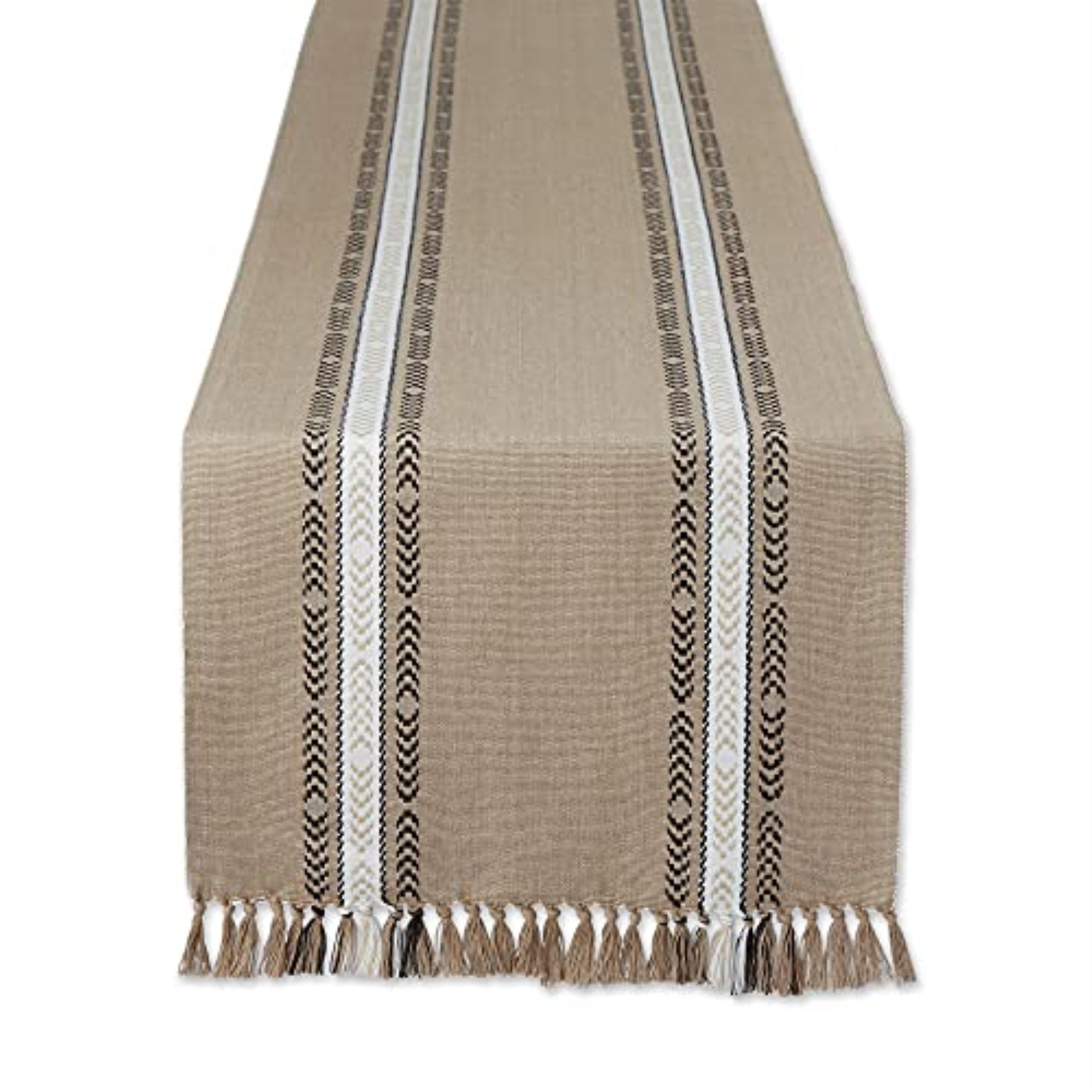 Dii Stone Dobby Striped Fringe Ribbed Table Runner 14X108