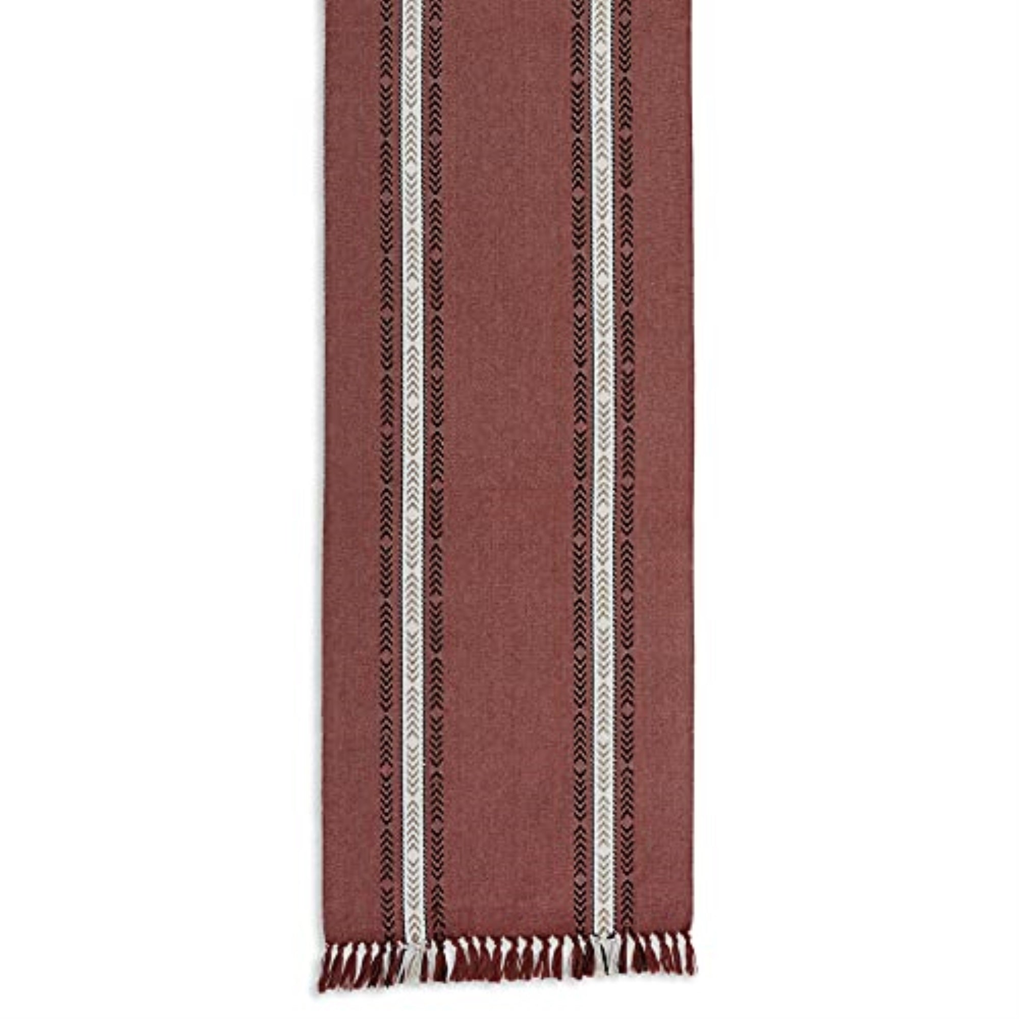 DII Clay Dobby Striped Fringe Ribbed Table Runner 14x72