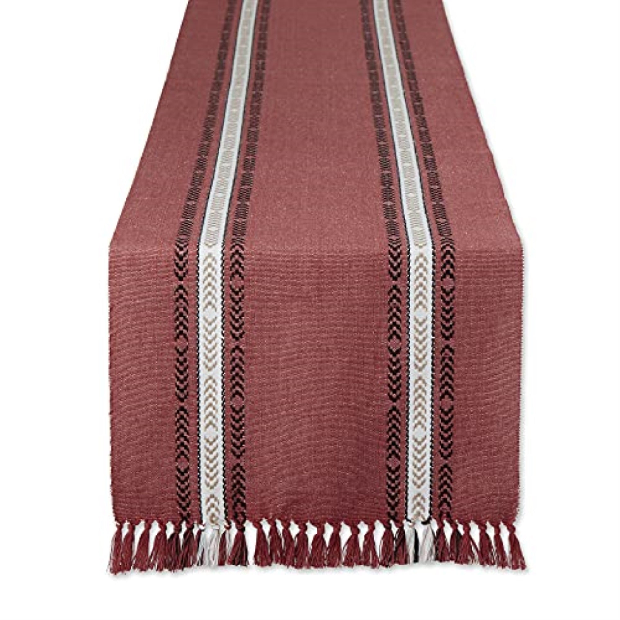 Dii Clay Dobby Striped Fringe Ribbed Table Runner 14X108