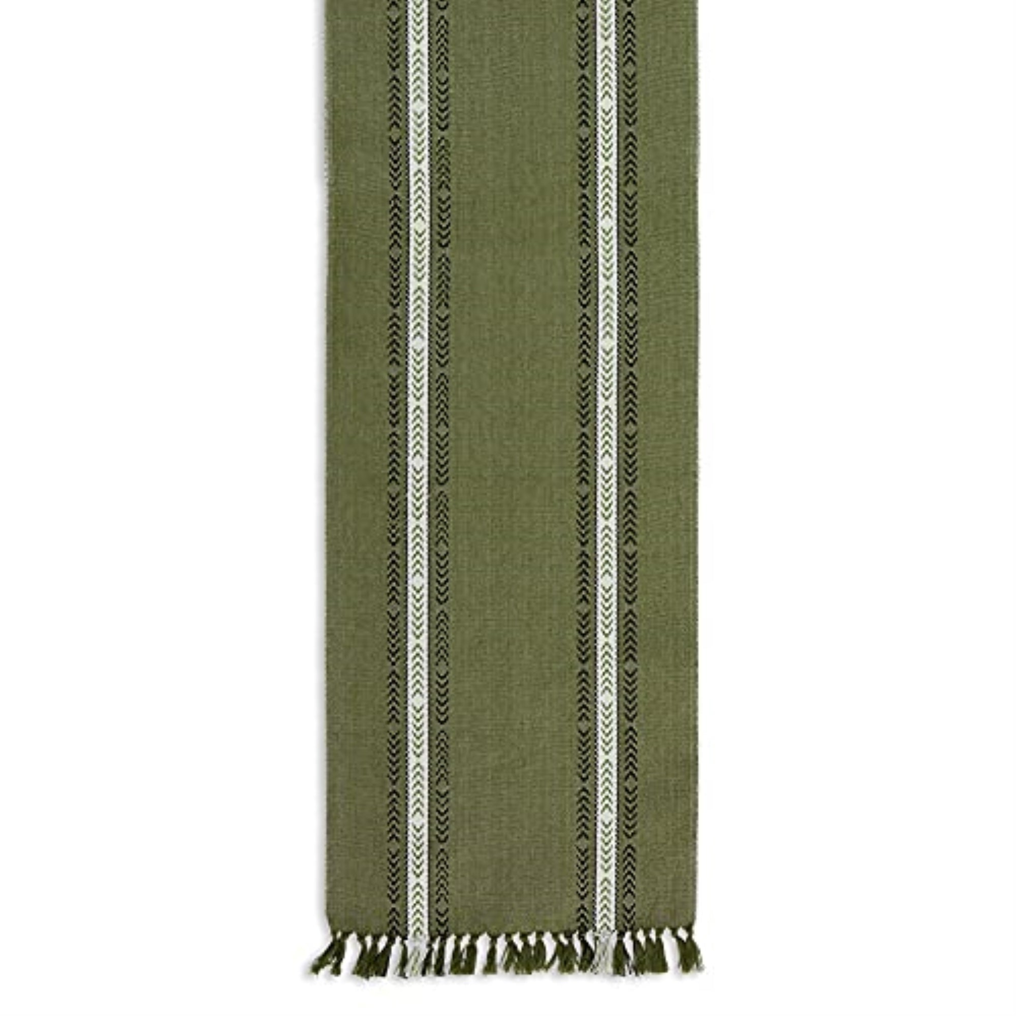 DII Olive Green Dobby Striped Fringe Ribbed Table Runner 14x108