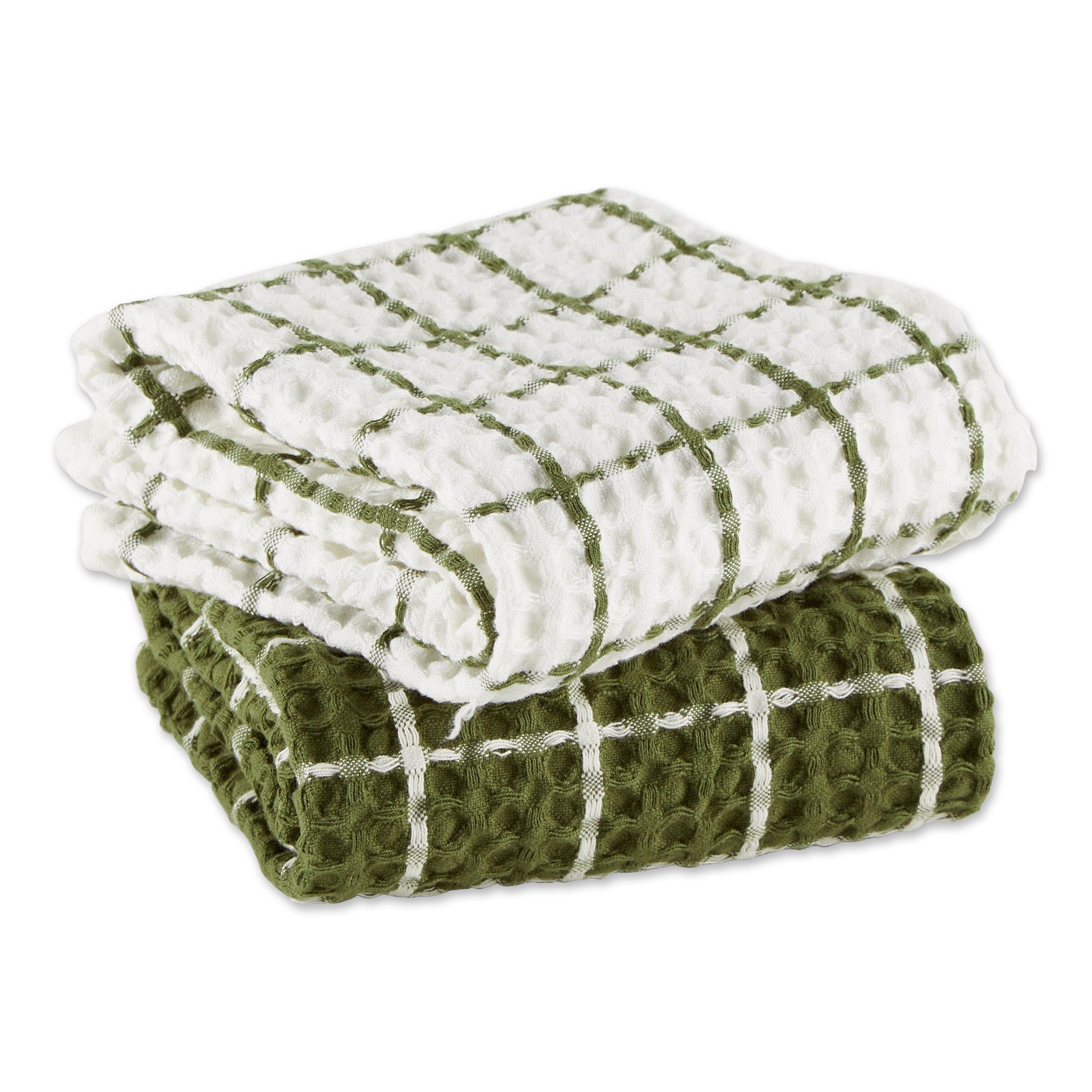 DII Sage Windowpane Oversized Washed Waffle Dishtowel  2 Piece