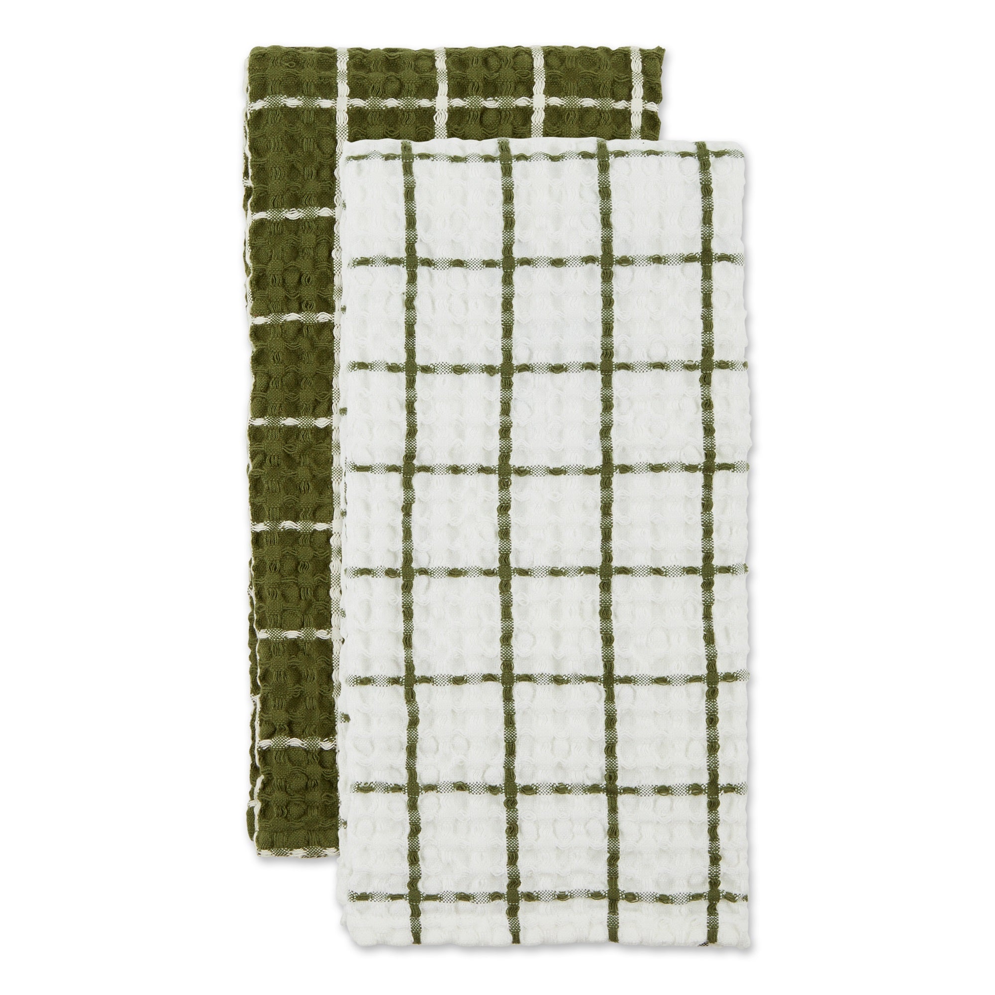 DII Sage Windowpane Oversized Washed Waffle Dishtowel  2 Piece