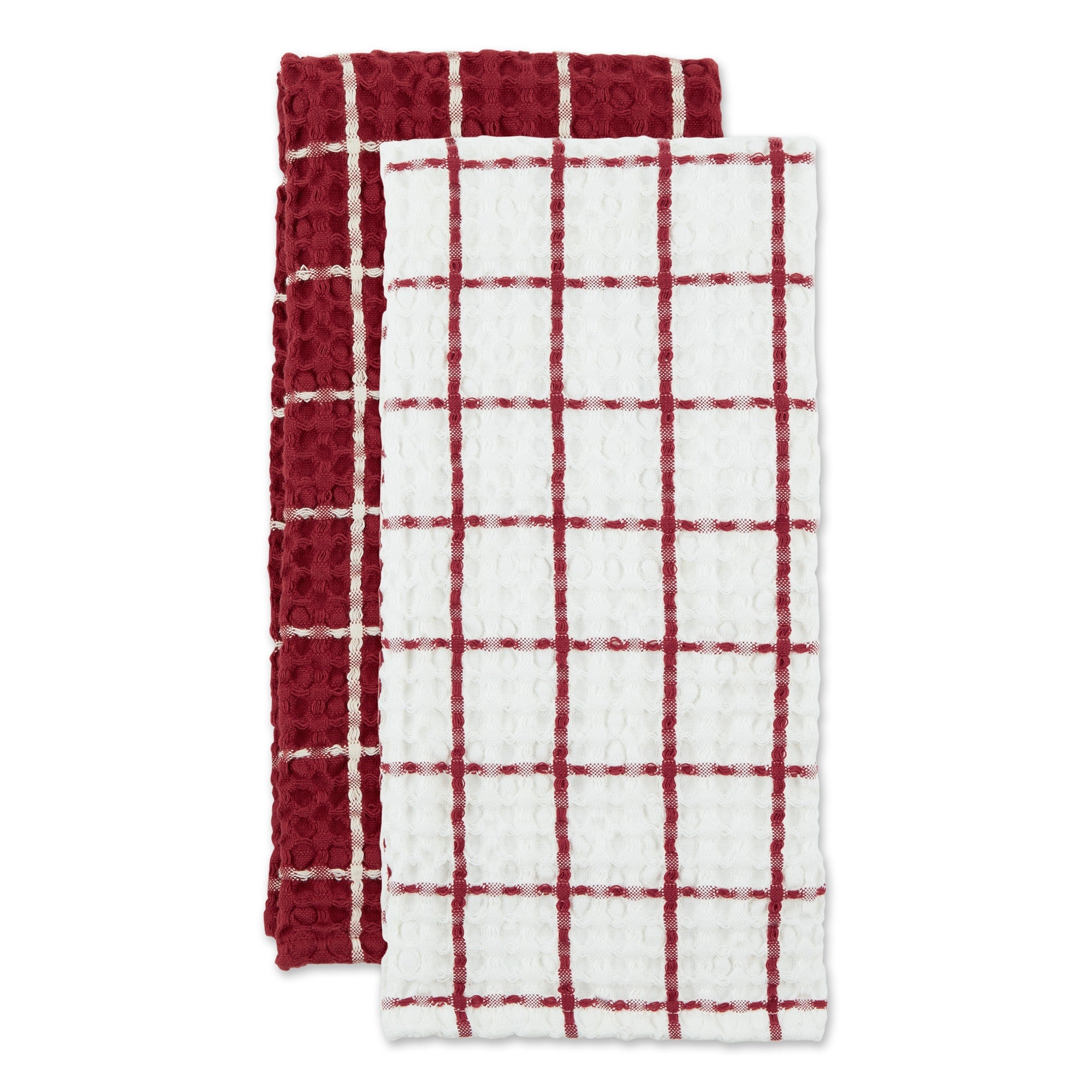 DII Barn Red Windowpane Oversized Washed Waffle Dishtowel  2 Piece