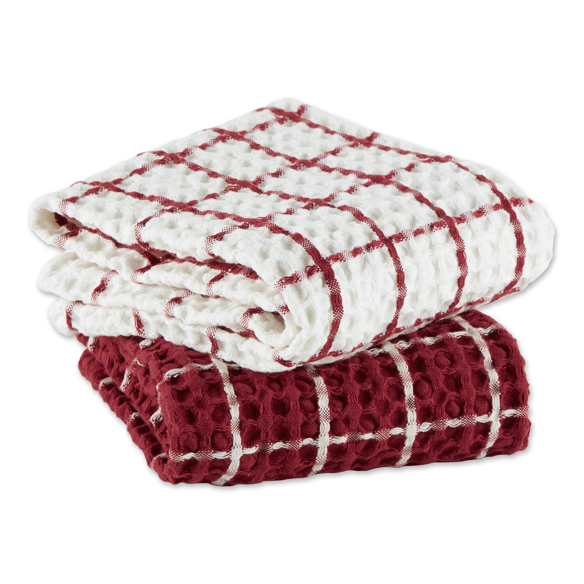 DII Barn Red Windowpane Oversized Washed Waffle Dishtowel  2 Piece