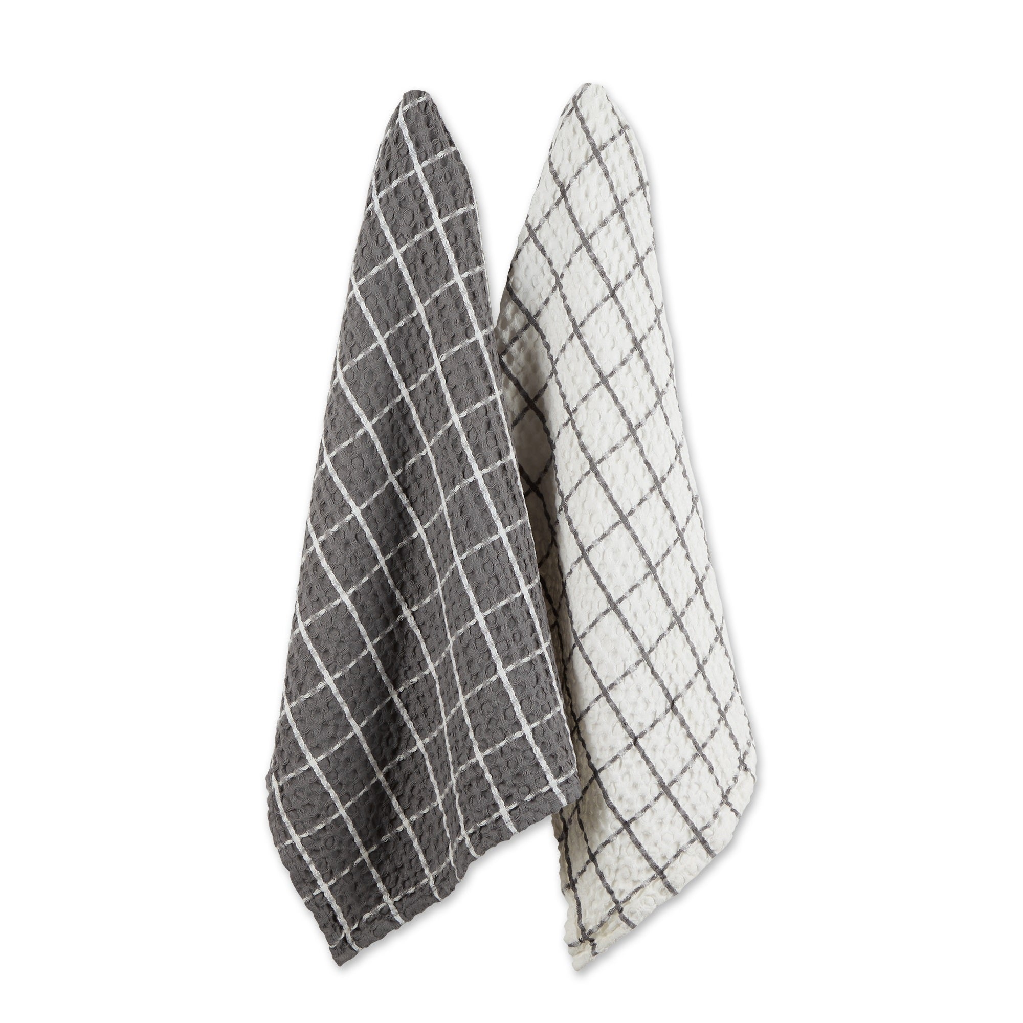 Dii Gray Windowpane Oversized Washed Waffle Dishtowel, 2 Piece