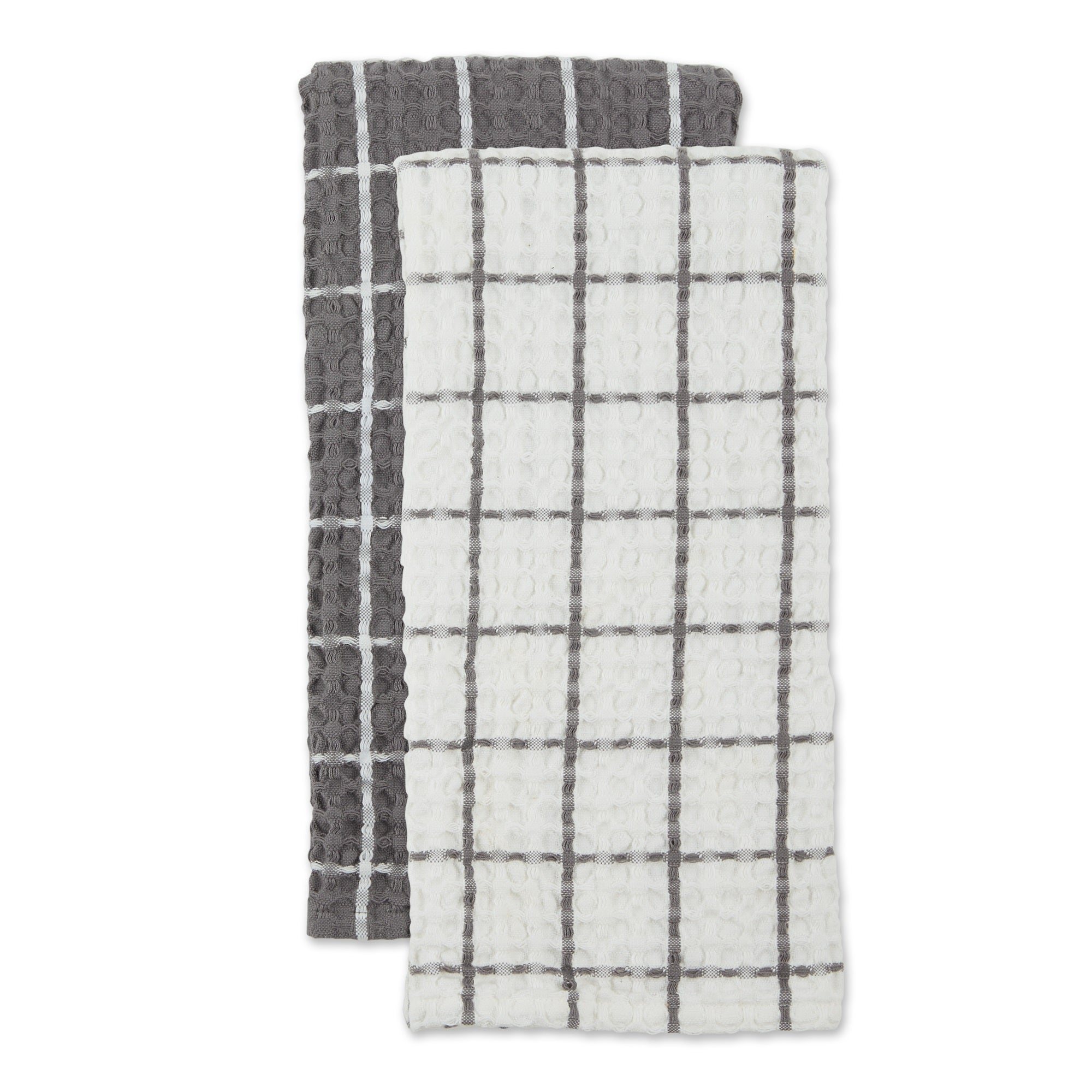 DII Gray Windowpane Oversized Washed Waffle Dishtowel  2 Piece