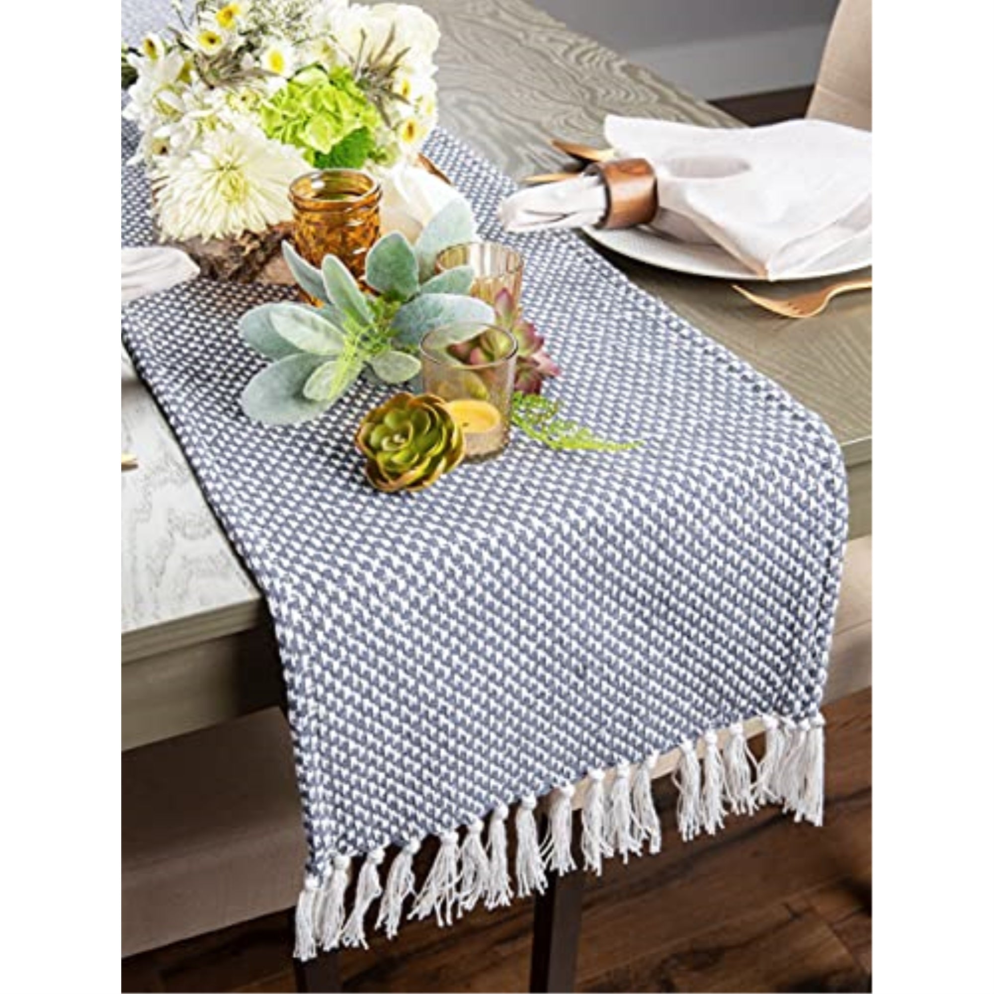 DII French Blue Woven Table Runner 15x108''