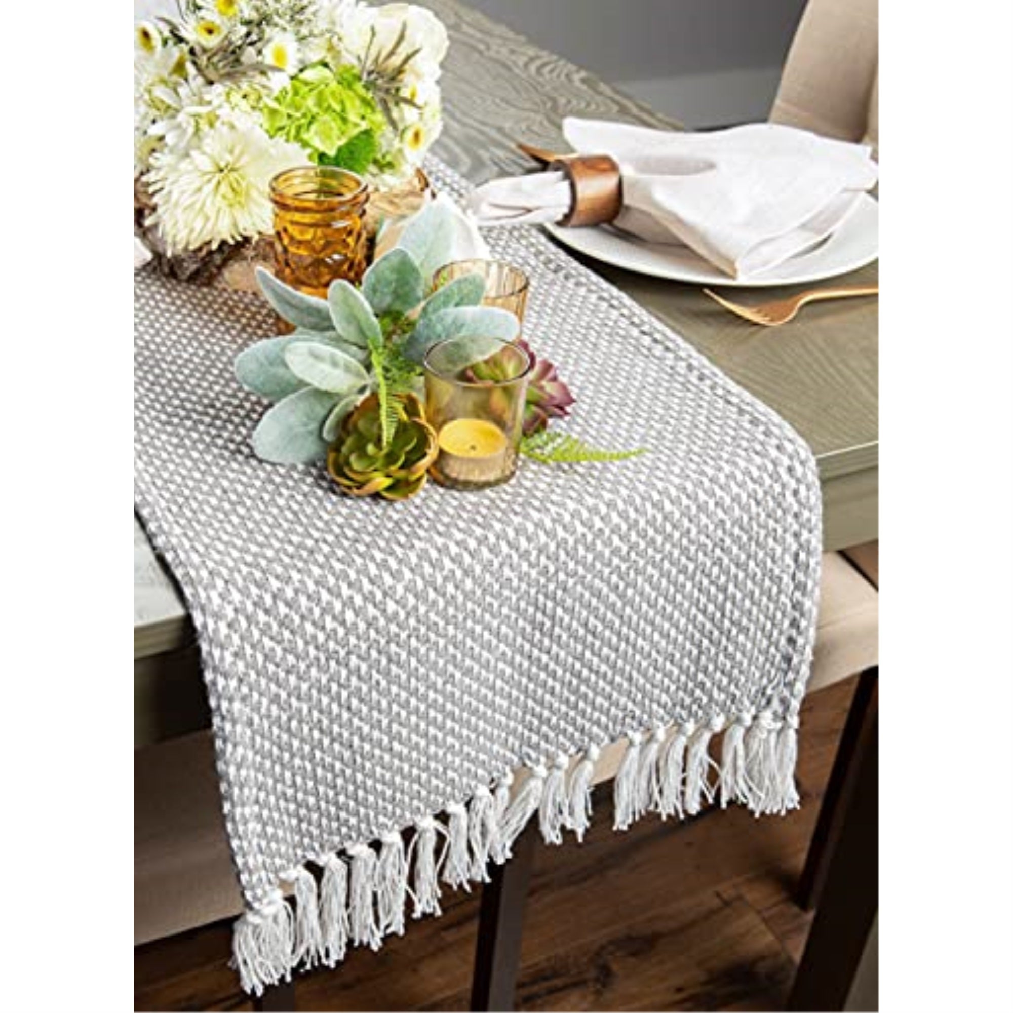 DII Gray Woven Table Runner 15x108''
