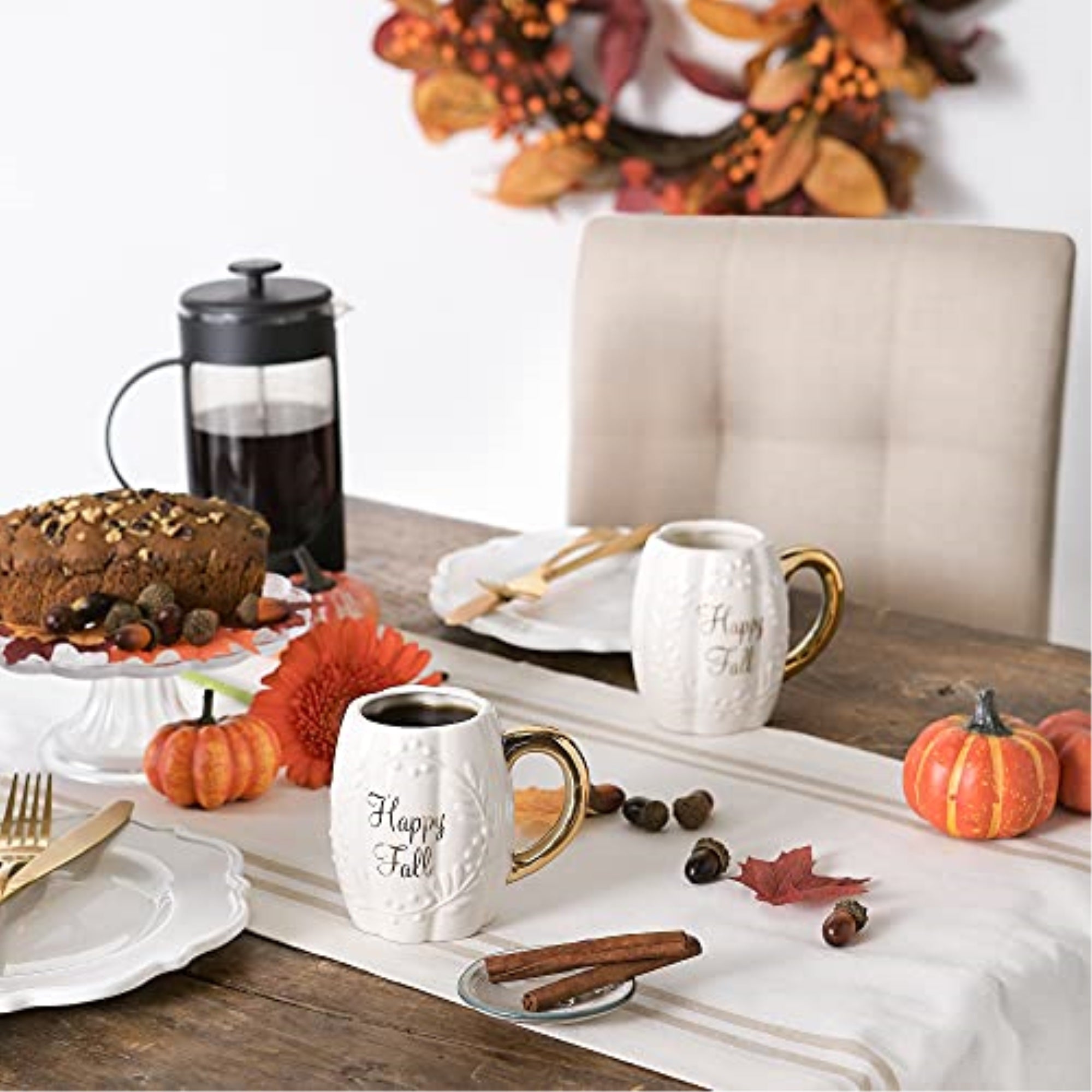 DII Happy Fall Pumpkin Ceramic Mug (Set Of 2)