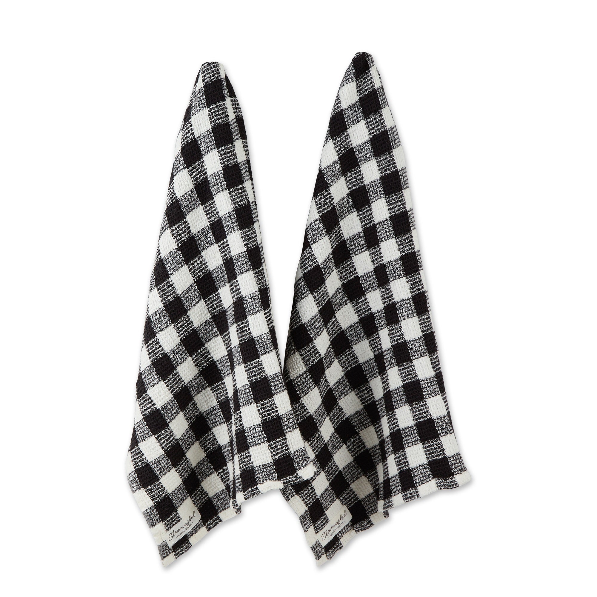 Dii Black Checker Washed Waffle Dishtowel (Set Of 2)