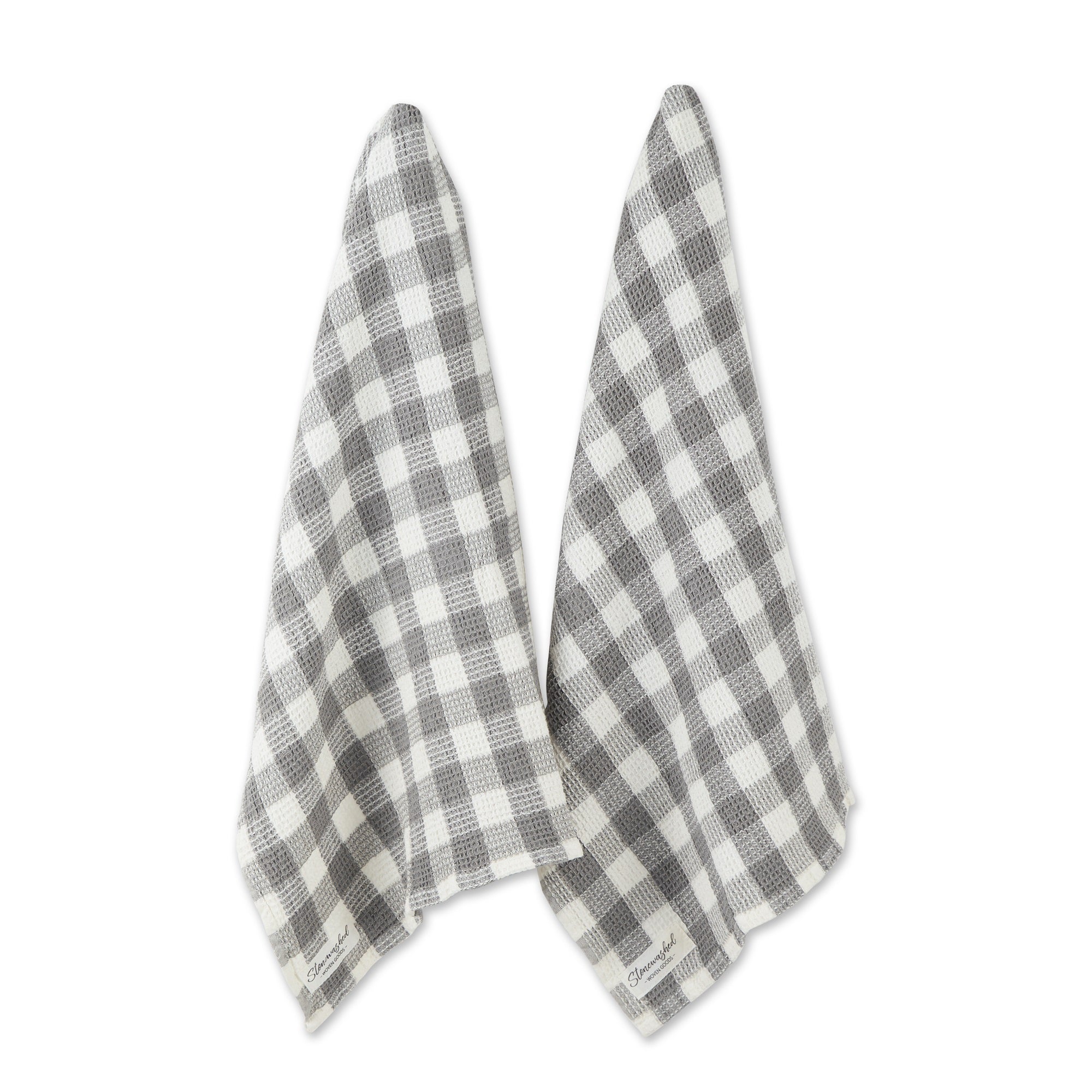 Dii Dove Gray Checker Washed Waffle Dishtowel (Set Of 2)