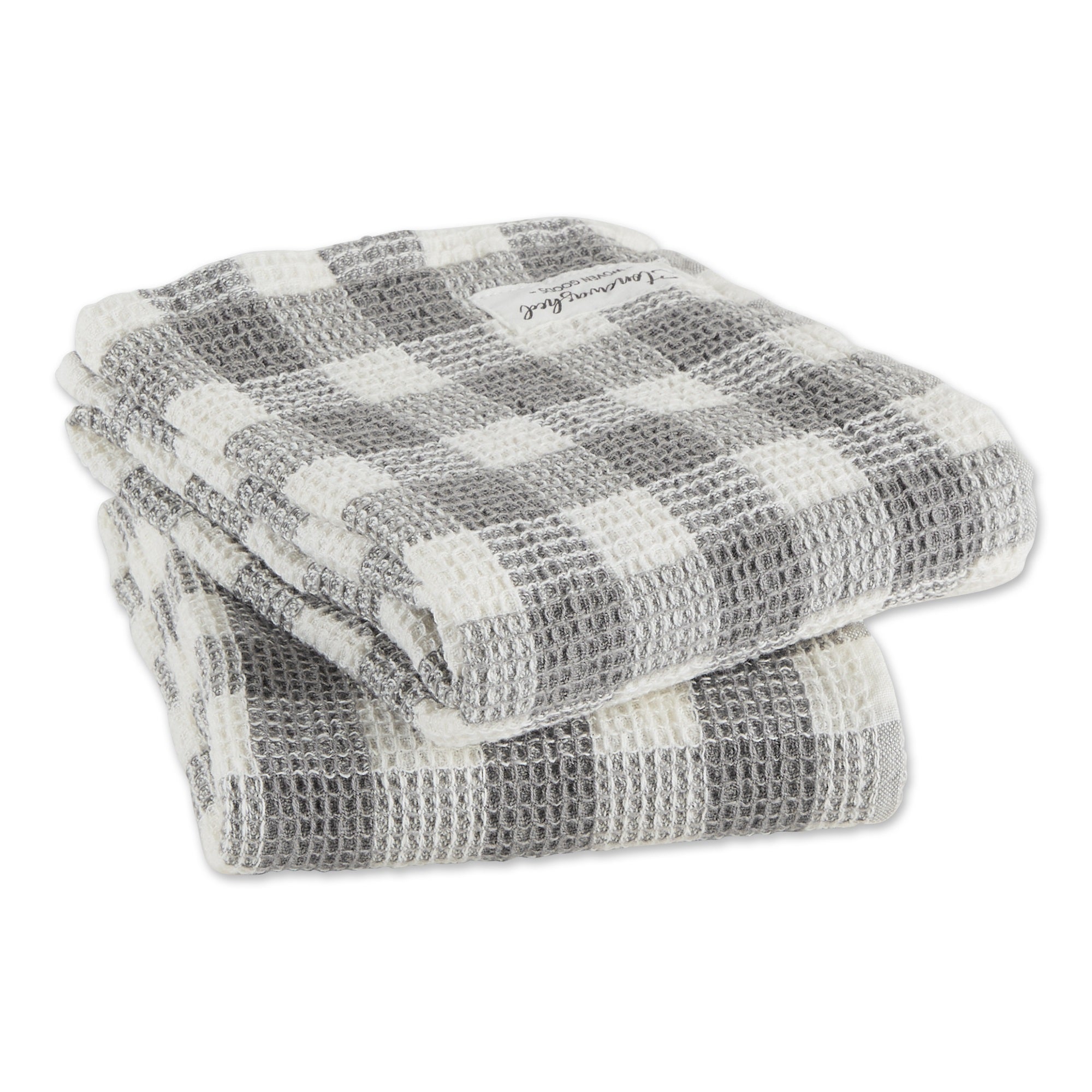 DII Dove Gray Checker Washed Waffle Dishtowel (Set of 2)