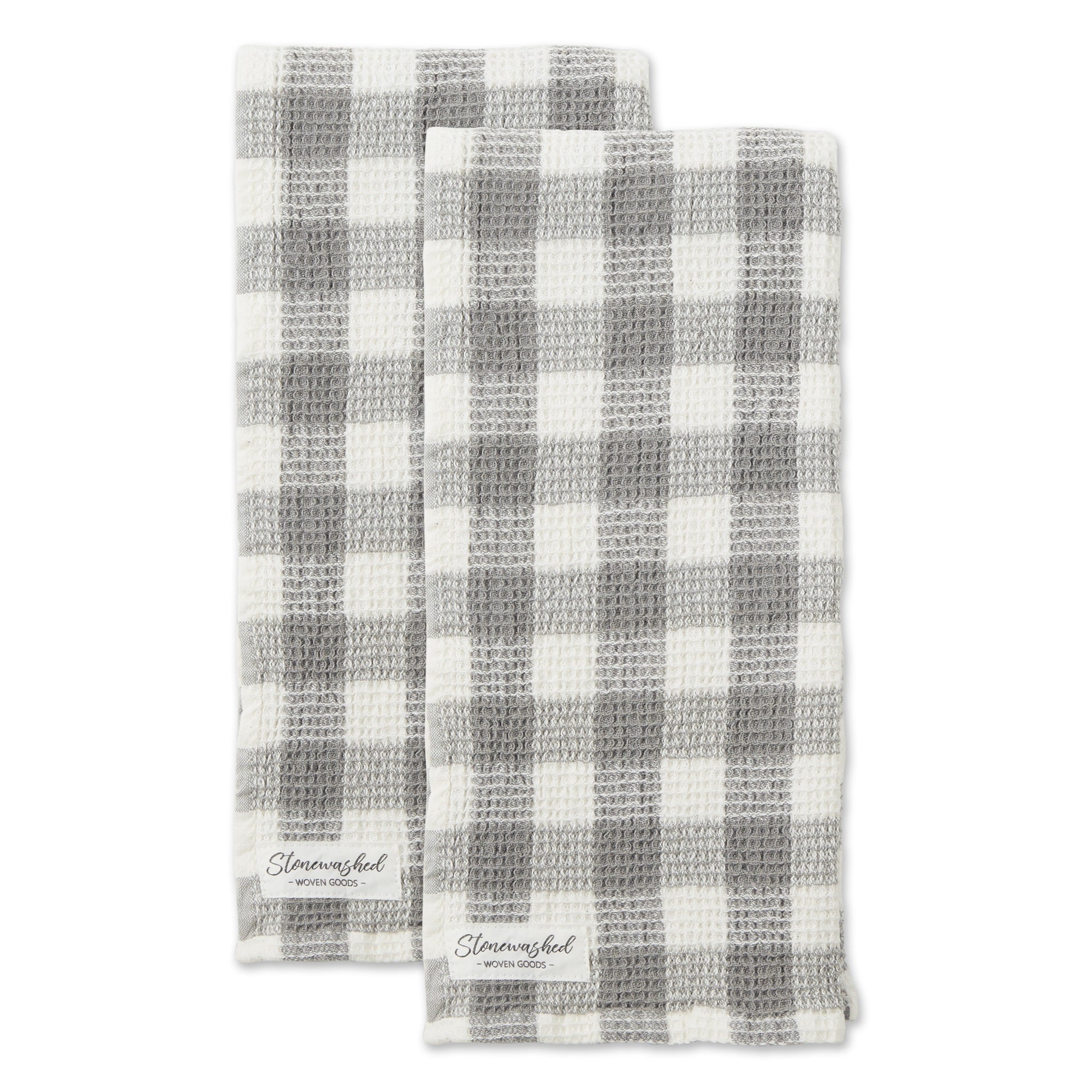DII Dove Gray Checker Washed Waffle Dishtowel (Set of 2)